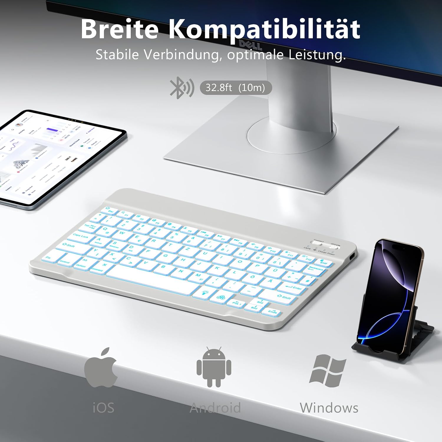 Detalle 2 de Vobafe Bluetooth Tastatur QWERTZ mit Halter