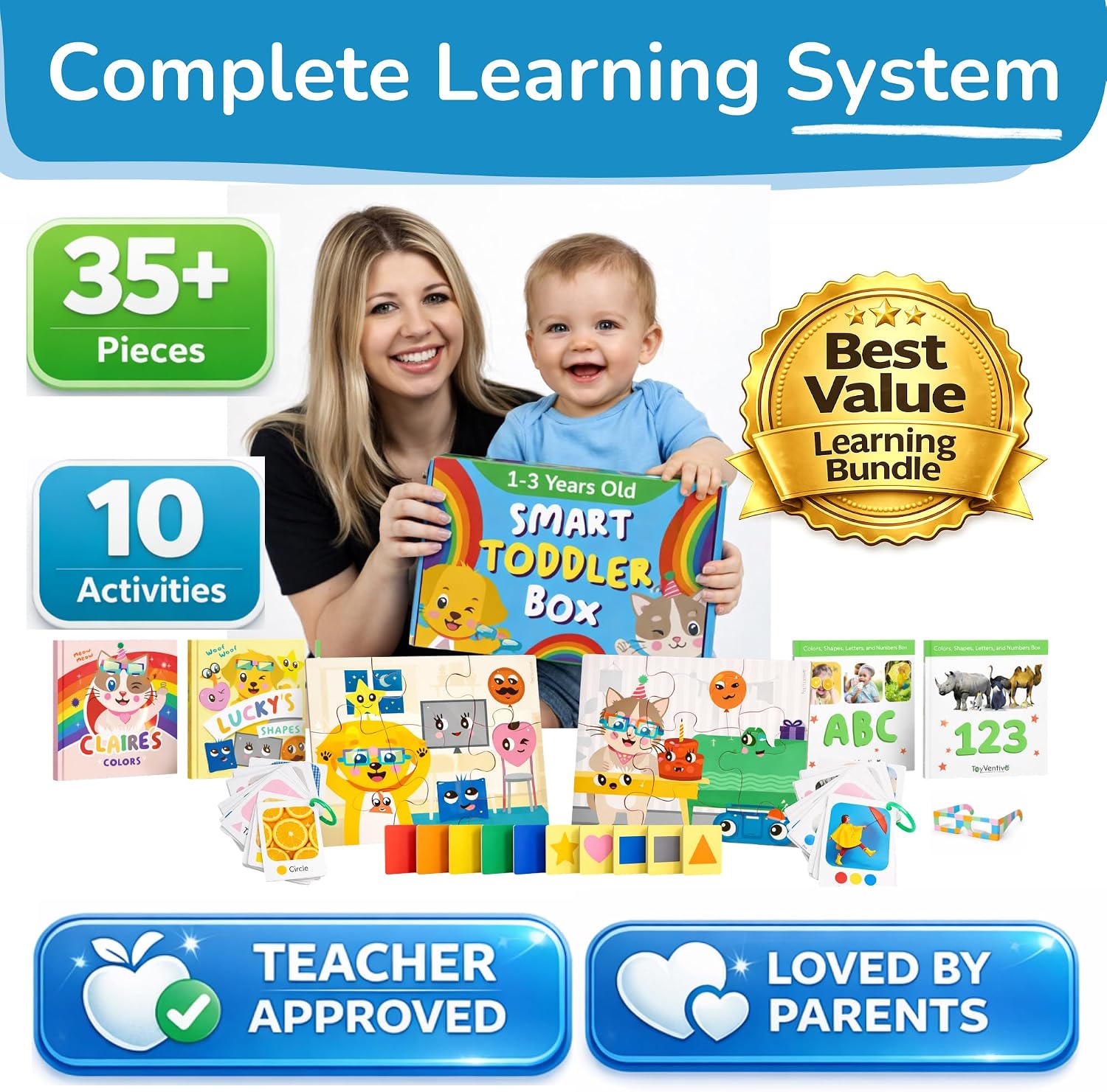 Thumbnail 1 de TOYVENTIVE Educational Books, Flash Cards, and Puzzles Set for Ages 1–4 (Birthday Learning Gift for Boys)