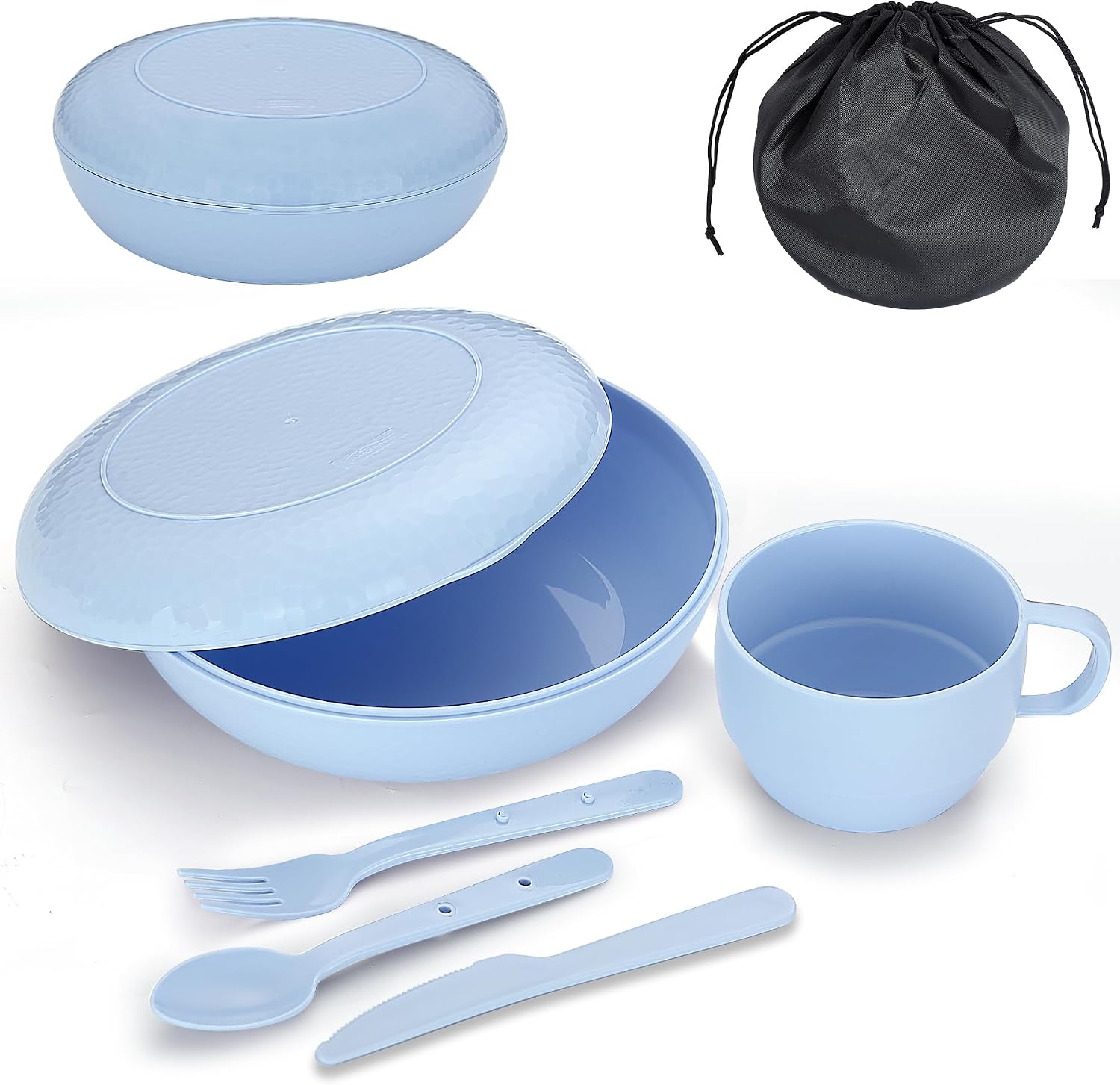 Detalle de Evanda Camping Mess Kit with Bowl, Plate, Cup, Spoon, Fork, Knife and Carry Bag