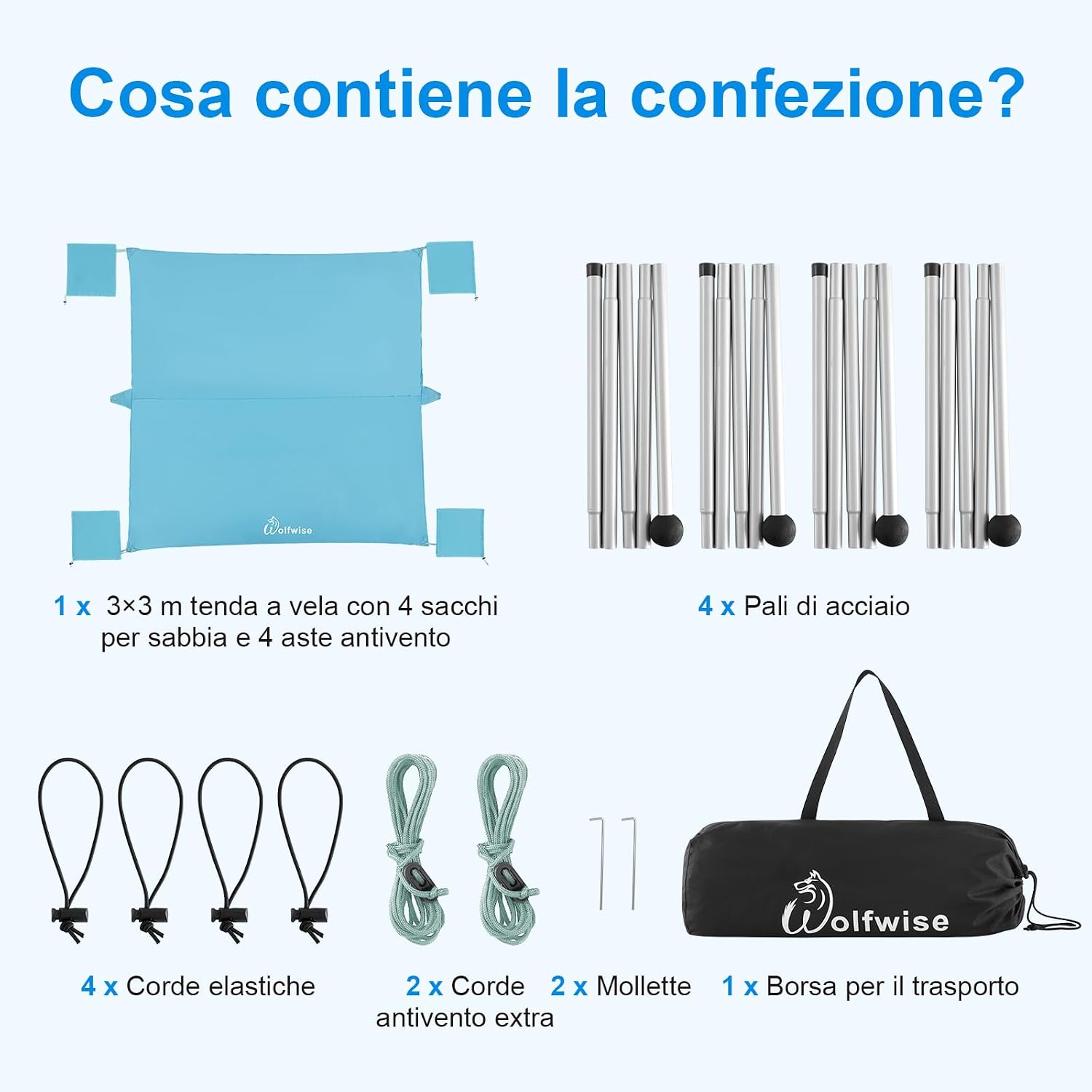 Thumbnail 6 de WolfWise Tenda da Spiaggia 3x3 m con Protezione UPF50+ e ancoraggio sabbia