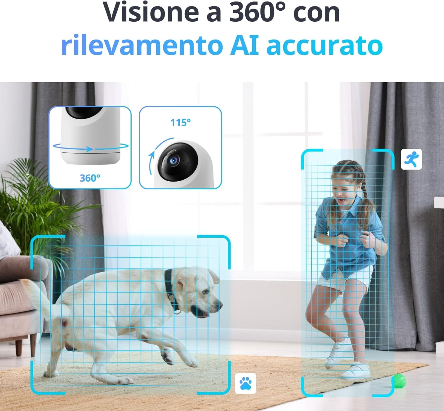 Thumbnail 3 de SwitchBot 2K Telecamera Wi‑Fi interna con 360°/115°, rilevamento persone e audio