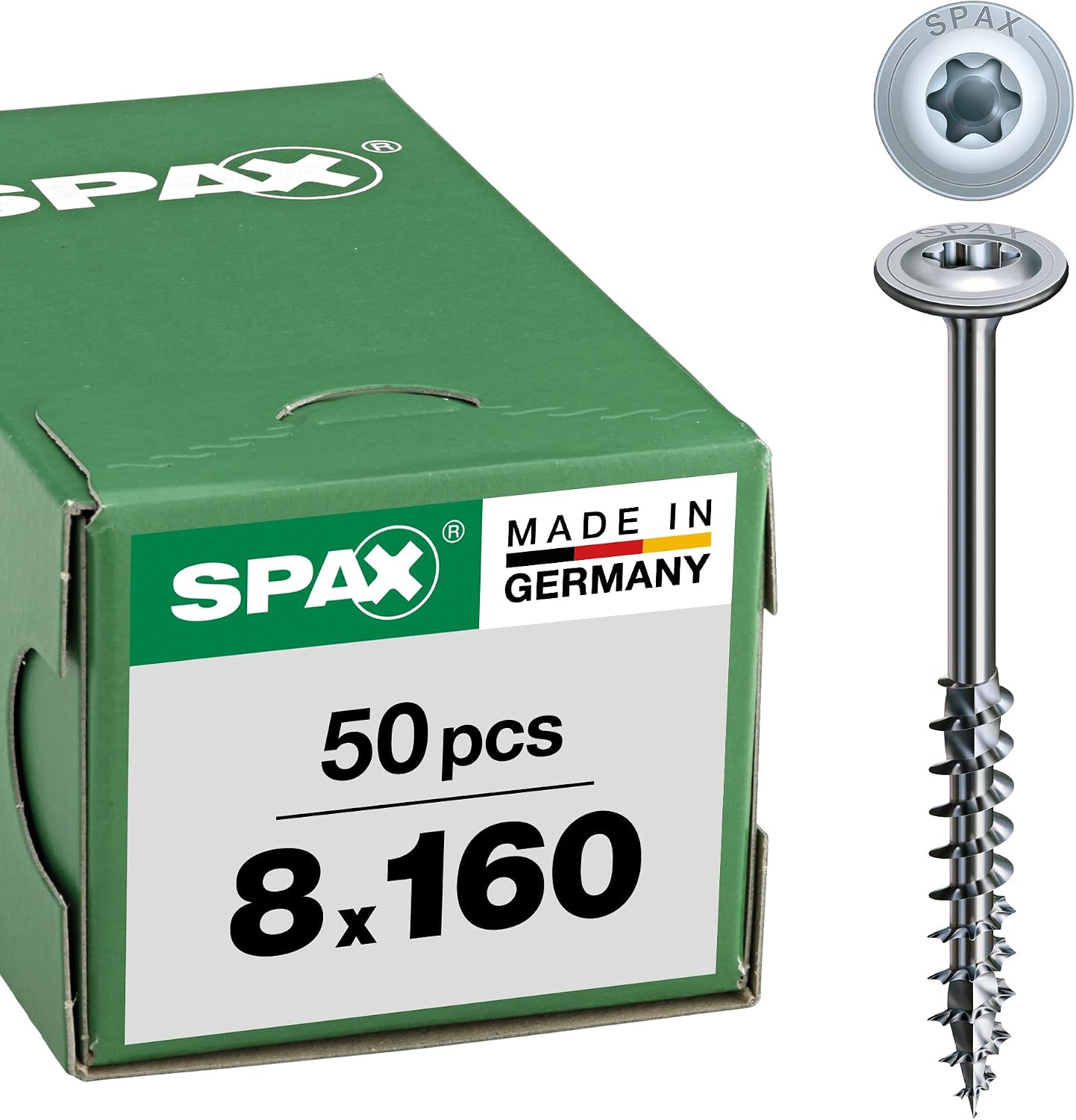 Detalle de SPAX 251010801605 – wkręt do drewna 8 × 160 mm, T-Star Plus, WIROX