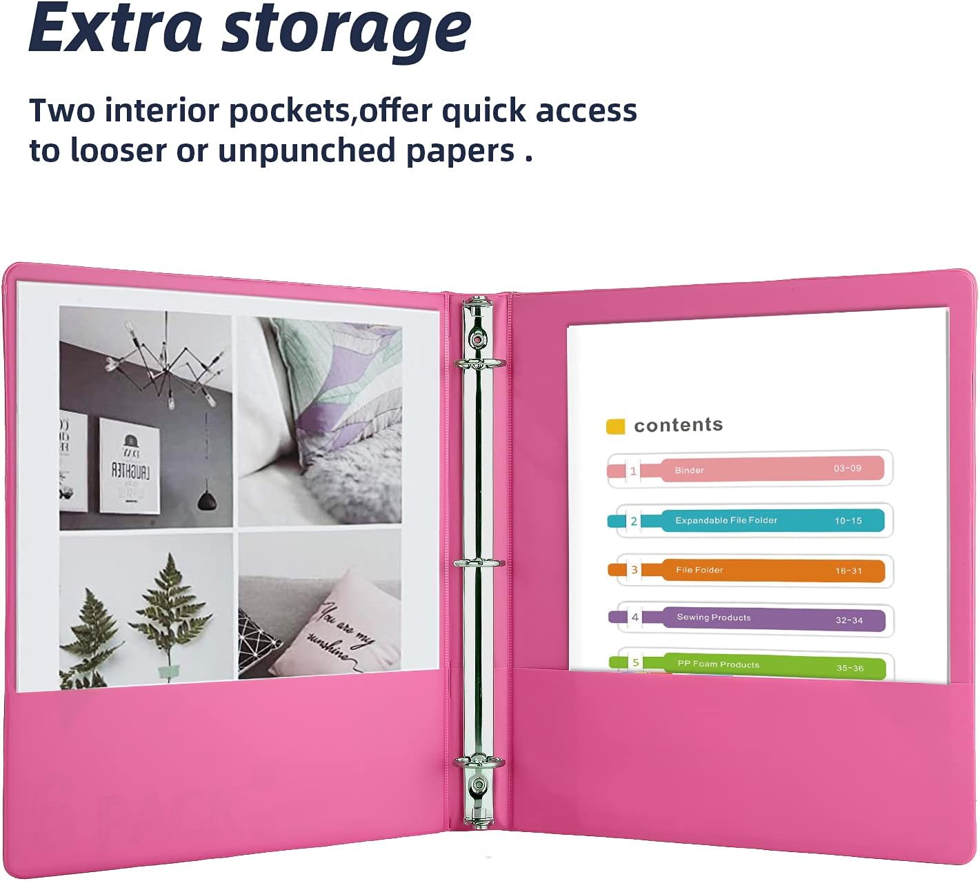 Detalle 2 de XHSHENG 123 Letter-Size 3-Ring Binders, 1-Inch O-Rings, 6-Color Pack