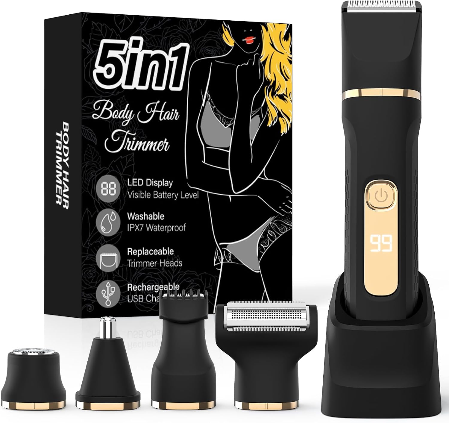 Detalle de KINGTEE L6D 5-in-1 Women's Bikini Trimmer, IPX7 Waterproof, USB-C Charging