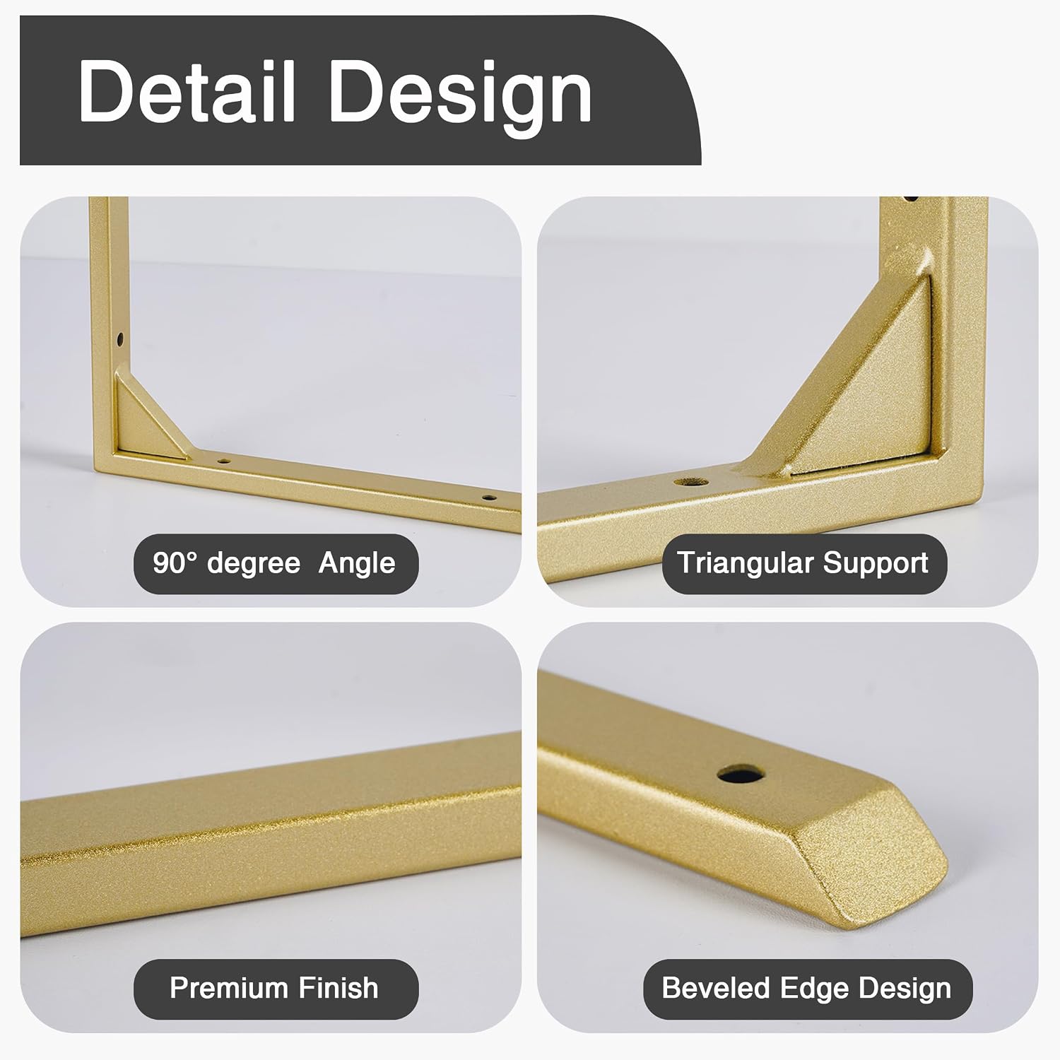 Detalle de Ouvin Heavy Duty Shelf Brackets 10 inch – 4 Pack, Gold Iron Wall Mount Triangles with Screws