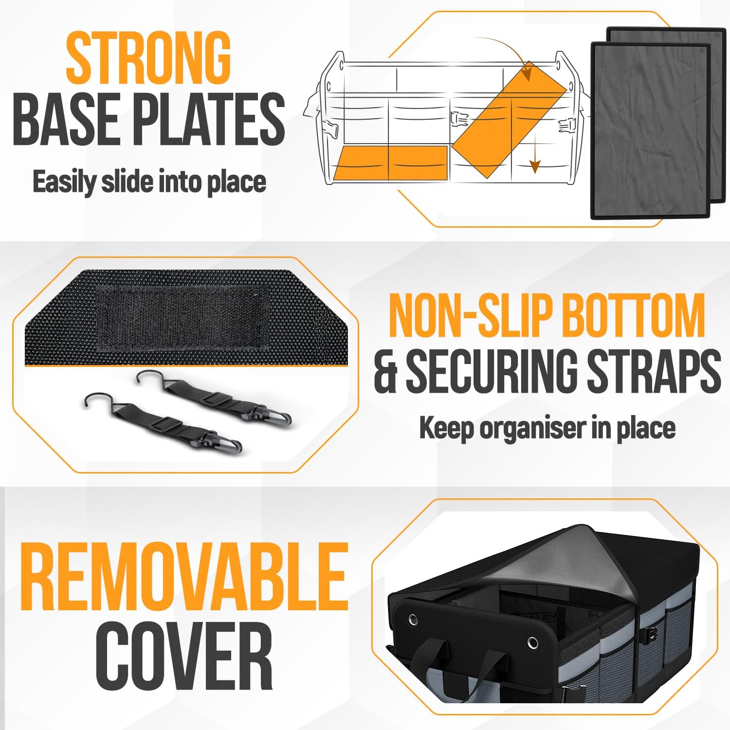 Detalle 2 de FORTEM Car Boot Organiser (SUV Boot Tidy) with Collapsible Compartments, 65L Storage