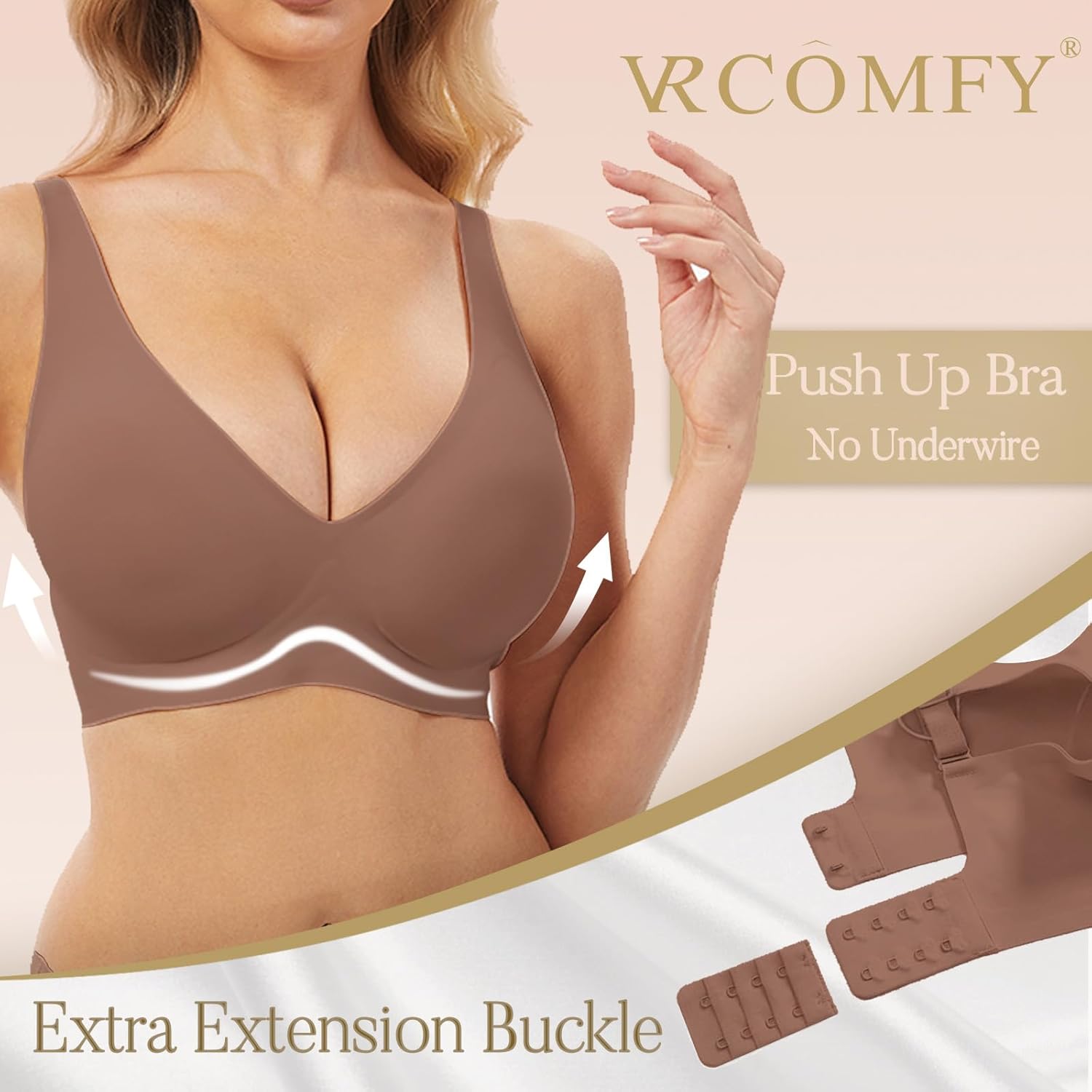 Thumbnail 1 de Jelly Wireless Bra Deep V Push Up Seamless T-Shirt Bra (wireless, no underwire) with Adjustable Straps