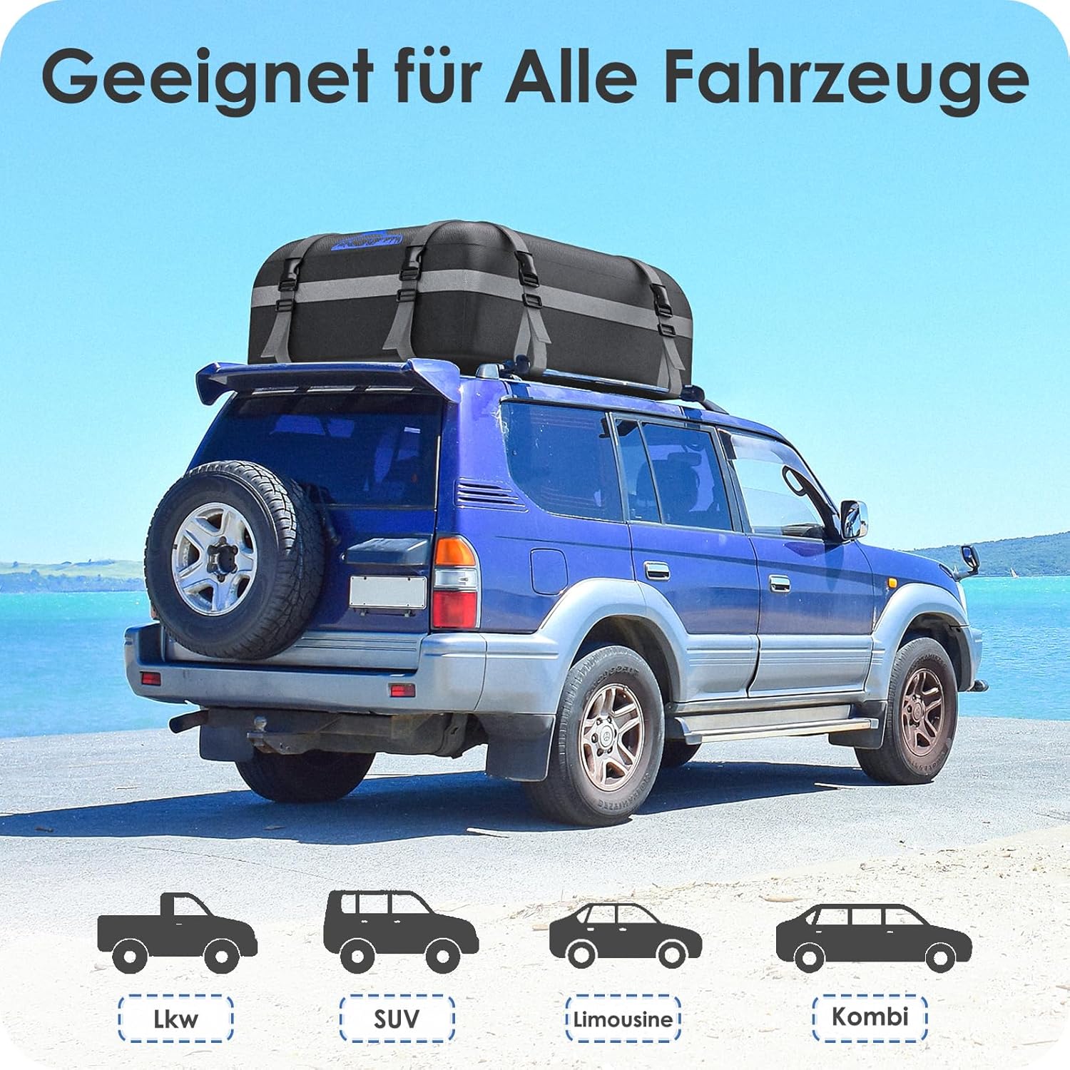 Thumbnail 4 de Rymopuey faltbare Dachbox 15–21 Kubikmeter (700D, wasserdicht) mit Anti-Rutsch-Matte und 6 Gurten