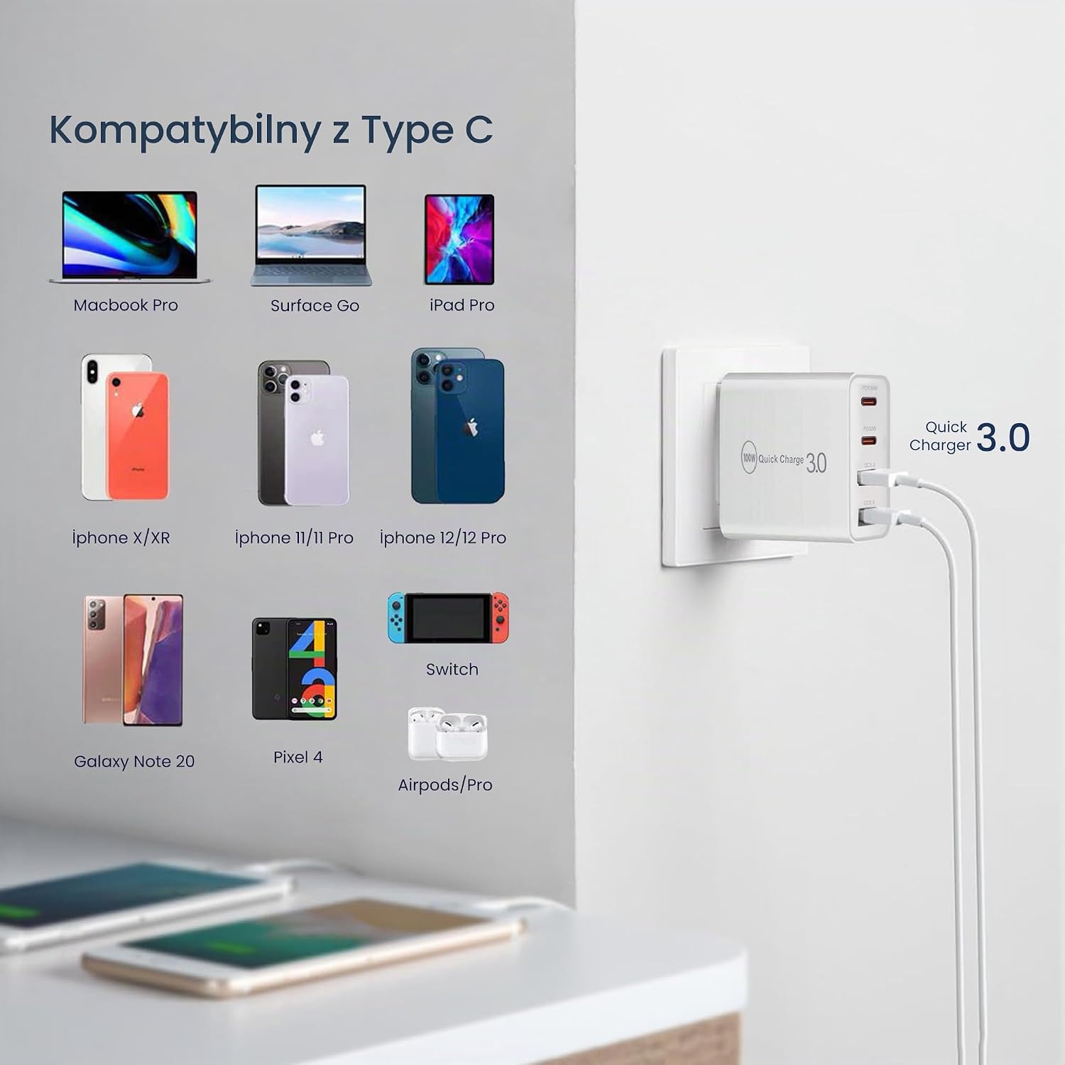 Thumbnail 5 de LEYF ładowarka USB-C 100 W, 4 porty, kabel USB-C 1 m