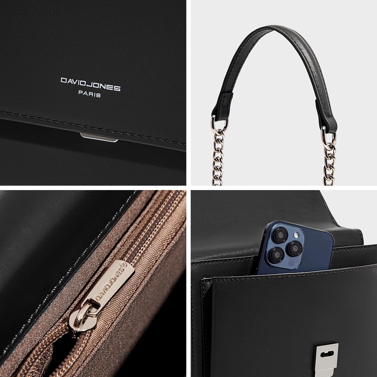 Thumbnail 5 de David Jones sac bandoulière femme rigide en PU imitation cuir noir à chaînes