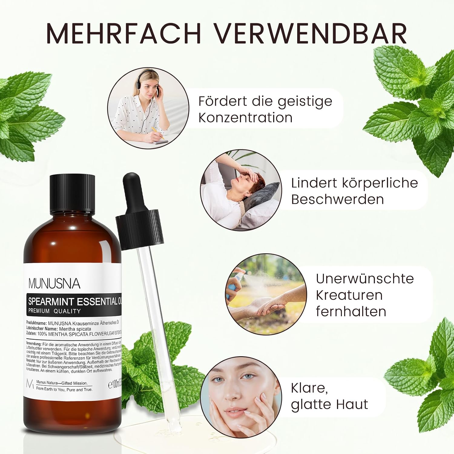 Detalle de Grünes Minzöl 100 ml Spearmint von MUNUSNA