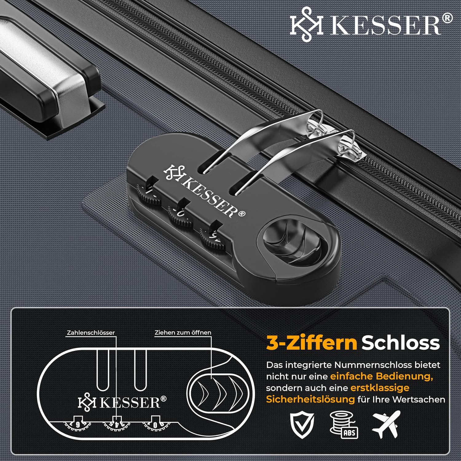 Detalle de KESSER® 3tlg. Hartschalenkofferset 55/84/120 L