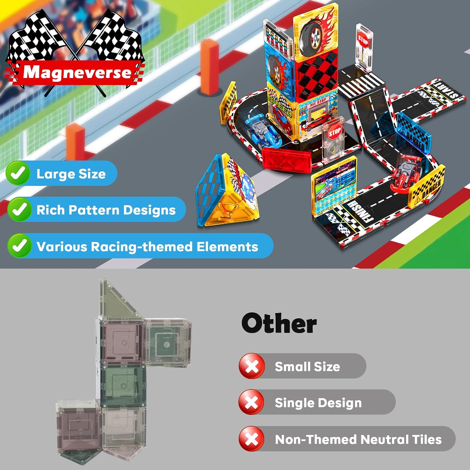 Thumbnail 5 de Magnetic Tiles Road Set Race Track 3+ đź§©