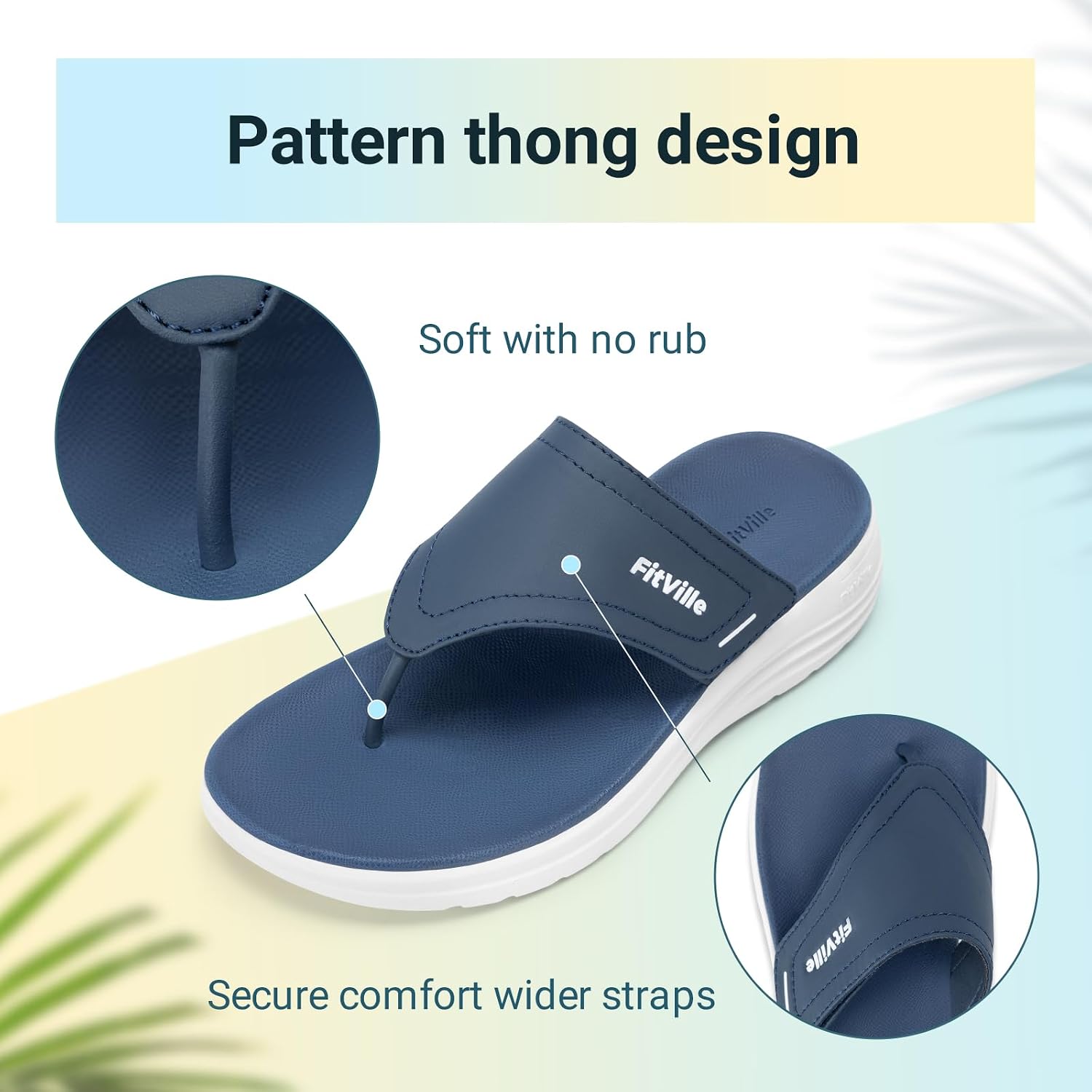 Detalle 2 de FitVille Women's Wide Fit Flip Flops with Arch Support and Non-Slip Wedge Sole