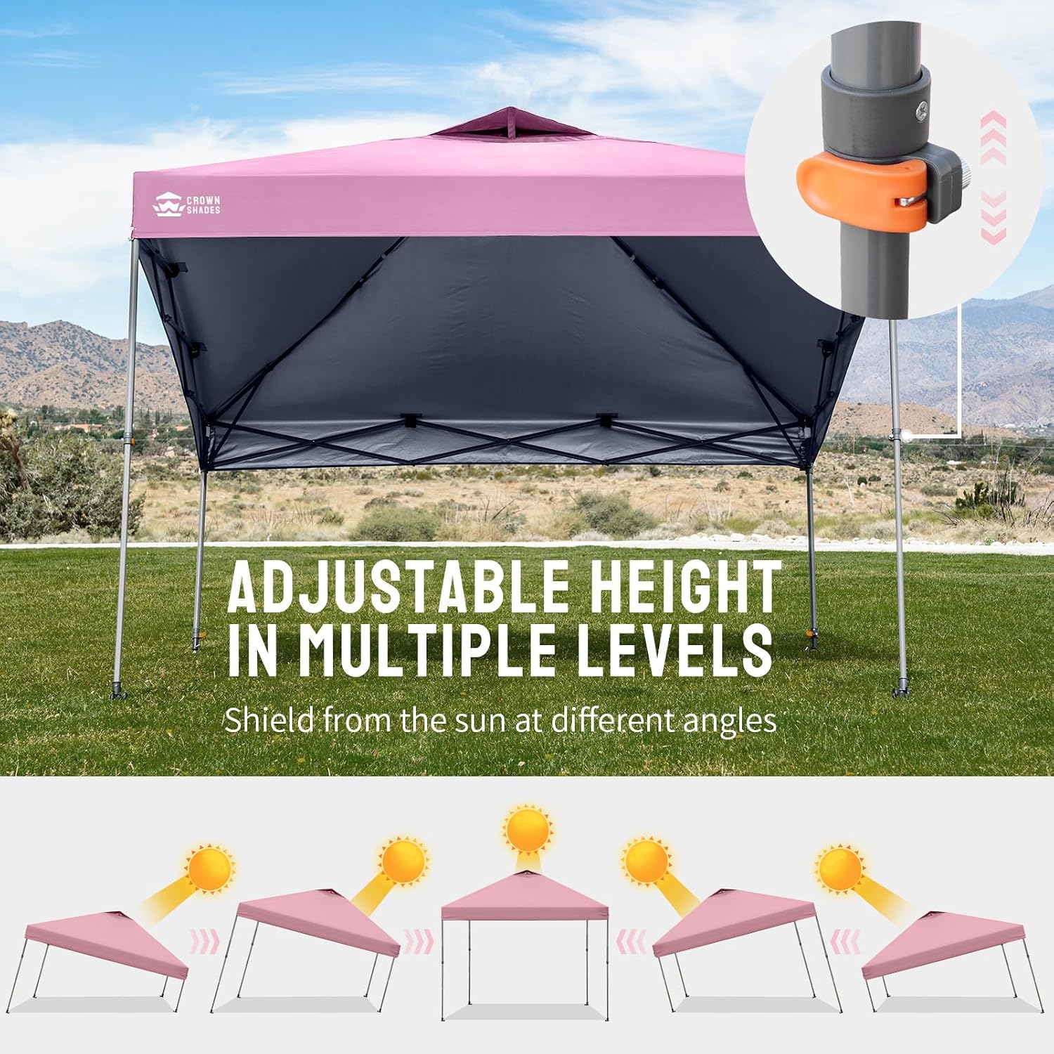 Detalle de CROWN SHADES 10x10 Pop-Up Canopy Tent, Pink, One-Push Setup, UPF 50+