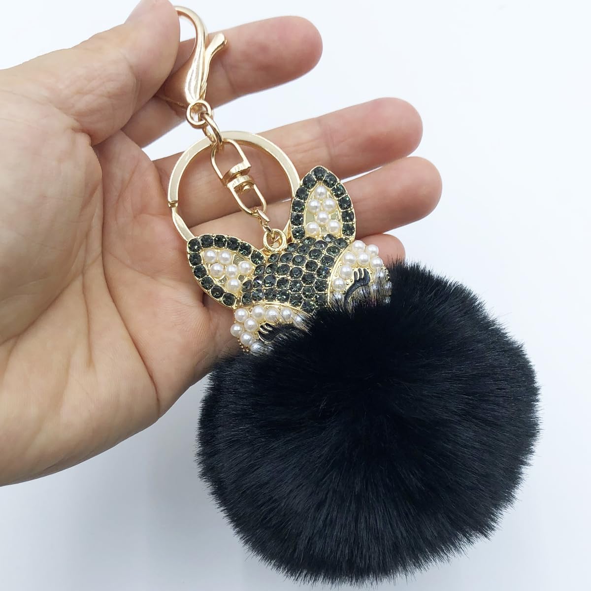 Thumbnail 1 de Xsclpomddy Pom Poms Keychains: Fluffy Fox Head Crystal Rhinestone Pendant