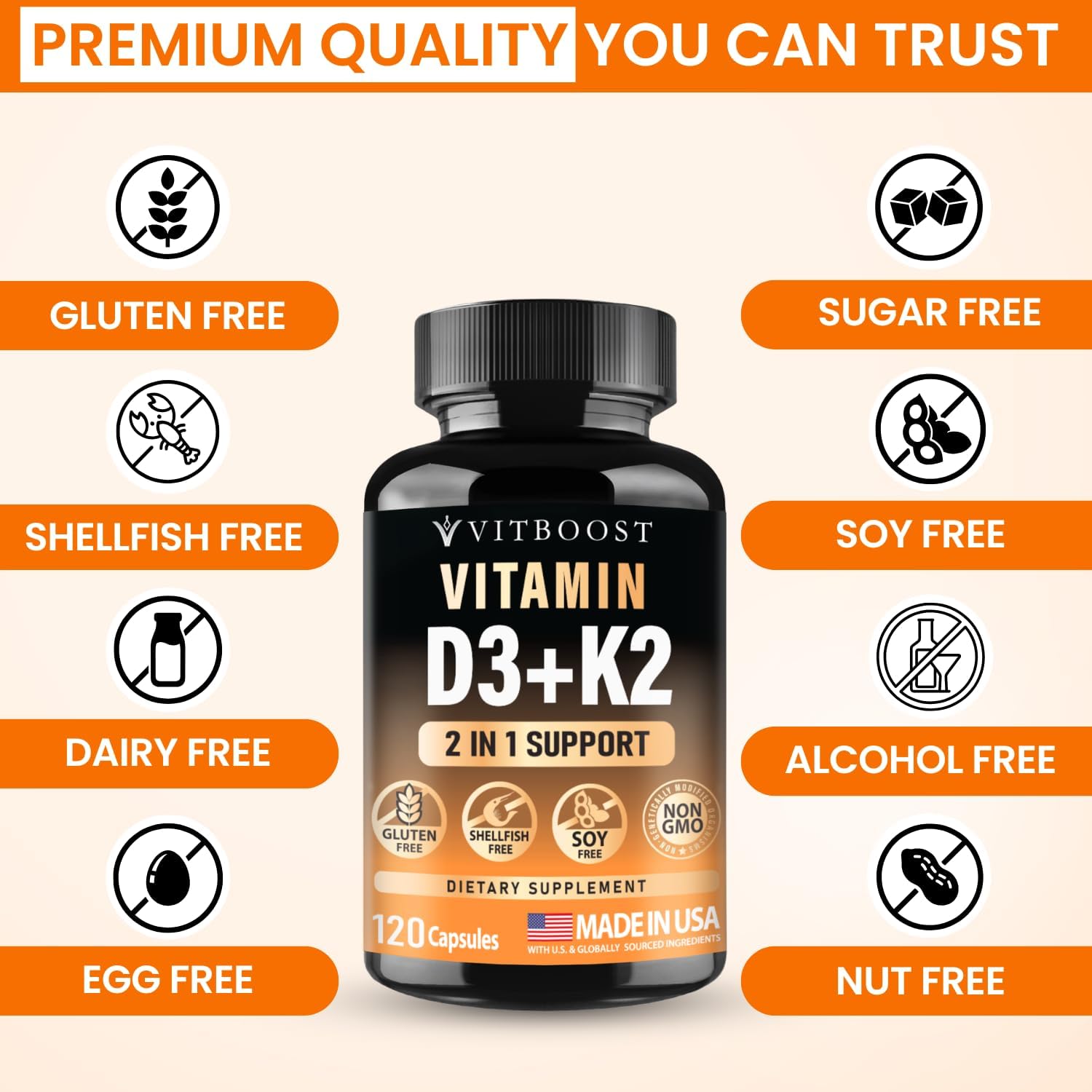 Thumbnail 2 de VITBOOST Vitamin D3 K2 Complex, 5,000 IU D3, MK-7, 120 Capsules