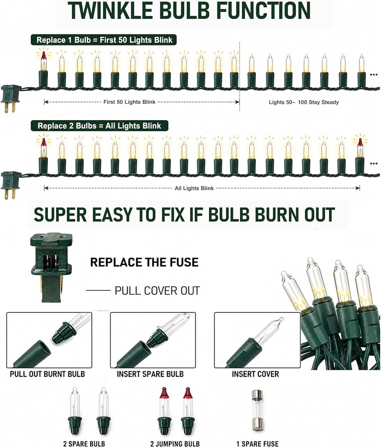 Thumbnail 2 de TW SHINE ZF-100-2/SB Incandescent Christmas Lights, 100 Warm White Bulbs, 20 ft