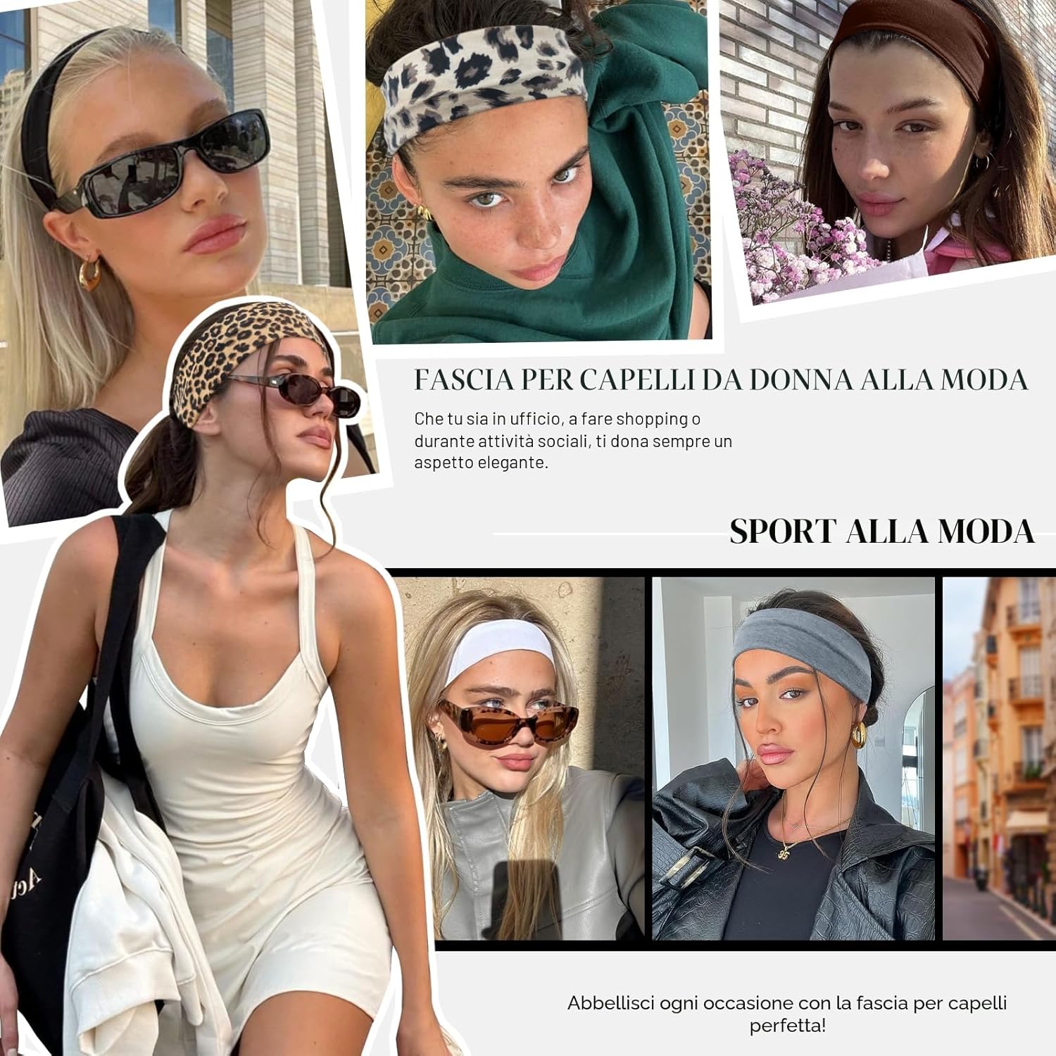 Detalle de AWUMBUK Fascia Capelli Donna Uomo, 8 Pezzi Fasce Elastici Antiscivolo per Sport e Fitness