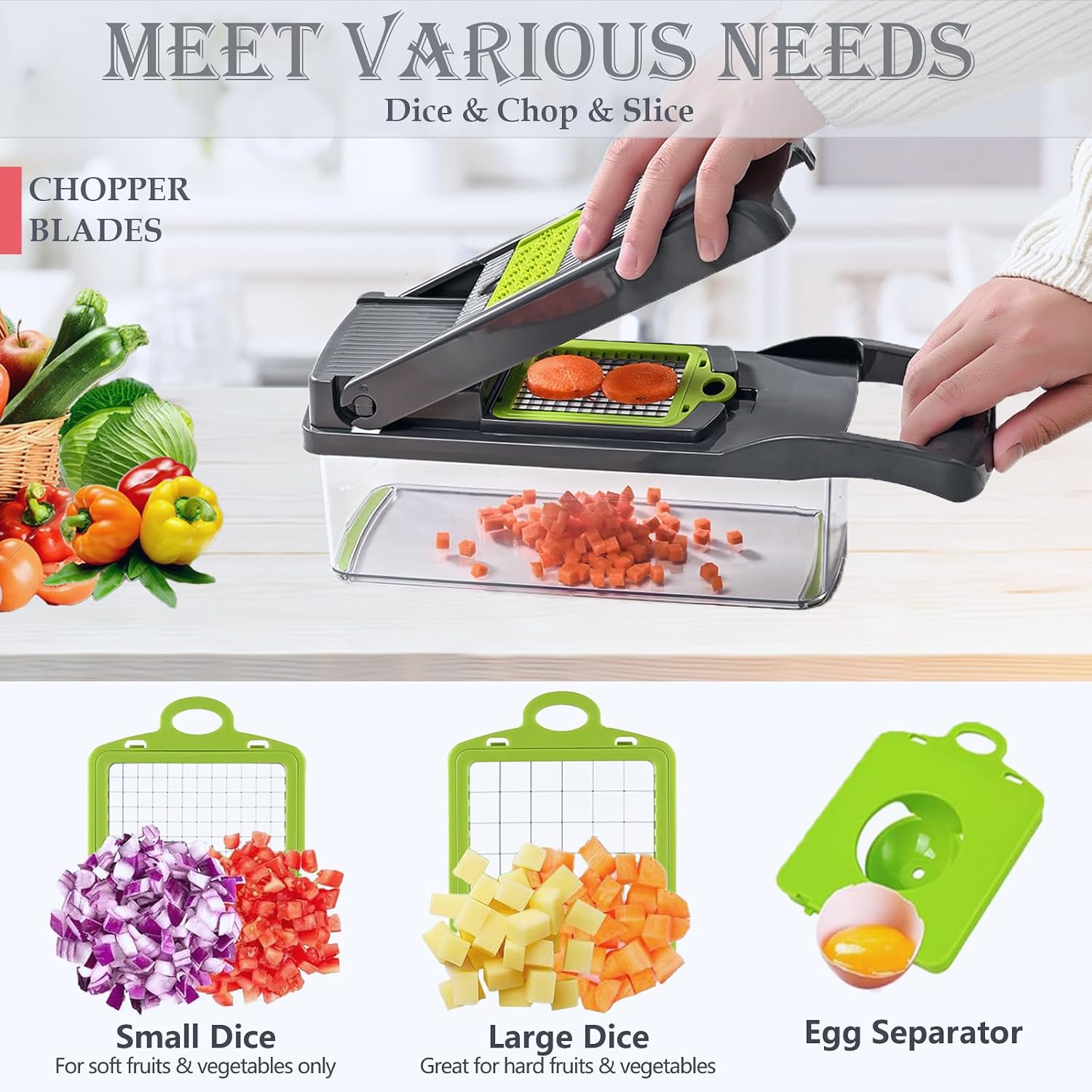 Detalle 2 de Dewpeton Vegetable Chopper Dicer with Container – 2-in-1 Grater/Slicer with 1.5L Tray