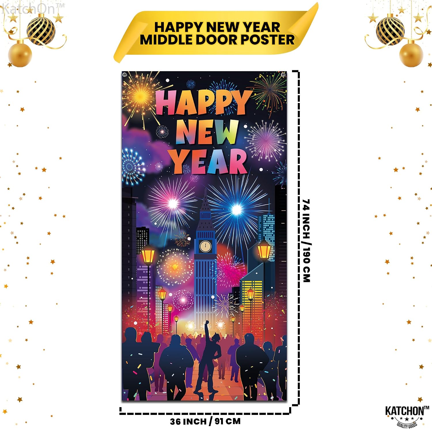 Detalle 2 de KatchOn XtraLarge Happy New Year Door Cover 74x36