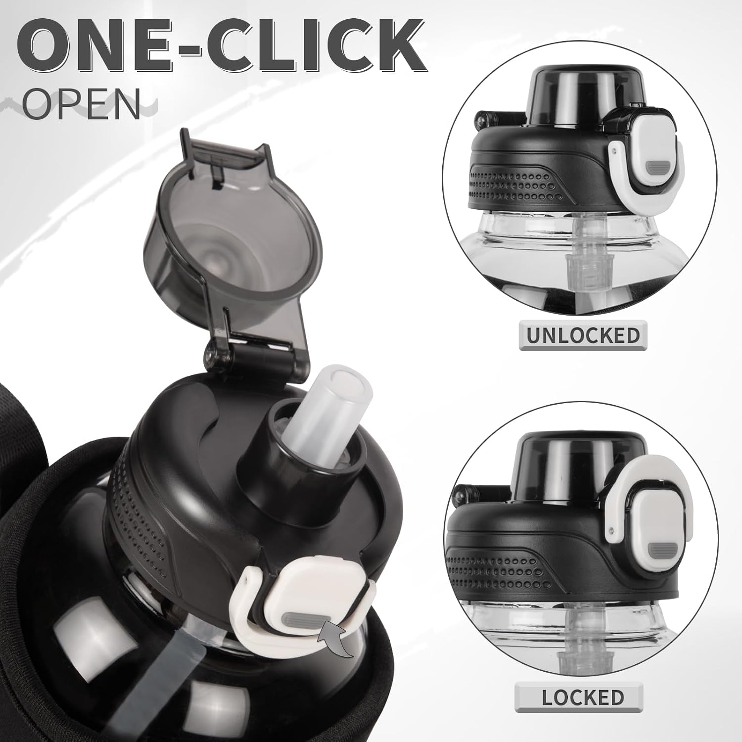 Thumbnail 1 de DEARRAY 1L glass water bottle with straw and neoprene sleeve (BPA-free, leakproof)