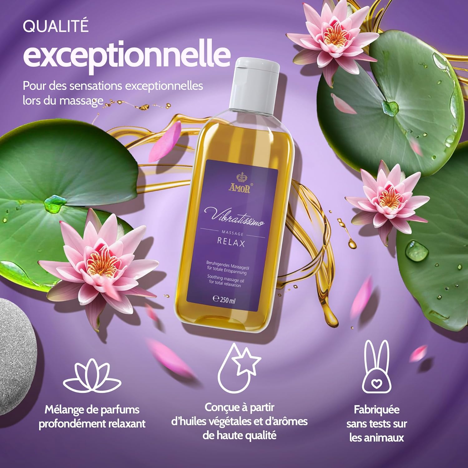 Detalle de Vibratissimo Relax 250 ml — huile de massage apaisante pour la relaxation