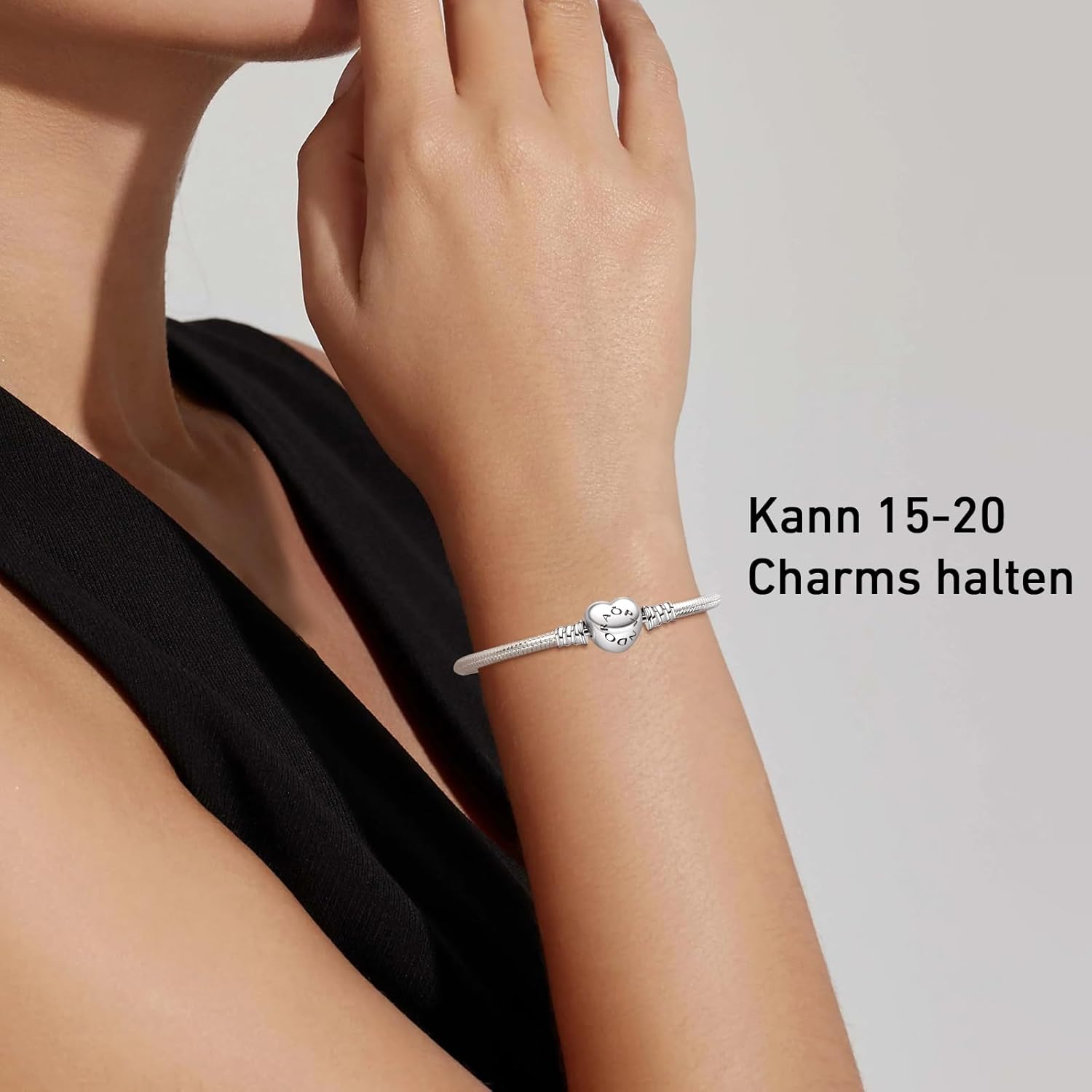 Detalle de Silber Charm Armband mit Logo Gravur 17–21 cm