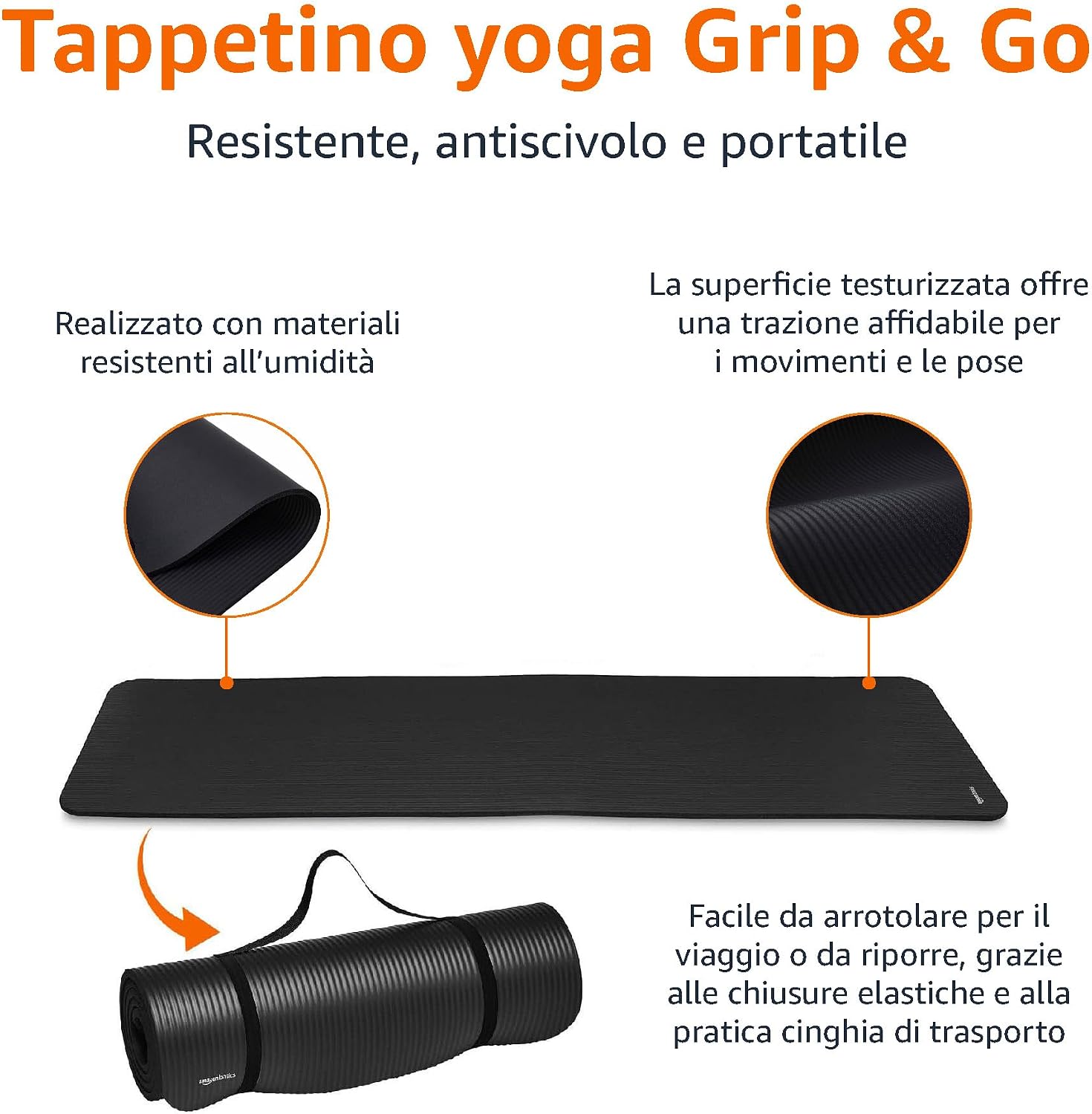 Detalle de Amazon Basics tappetino da yoga extra spesso 183 x 61 cm, antiscivolo, nero