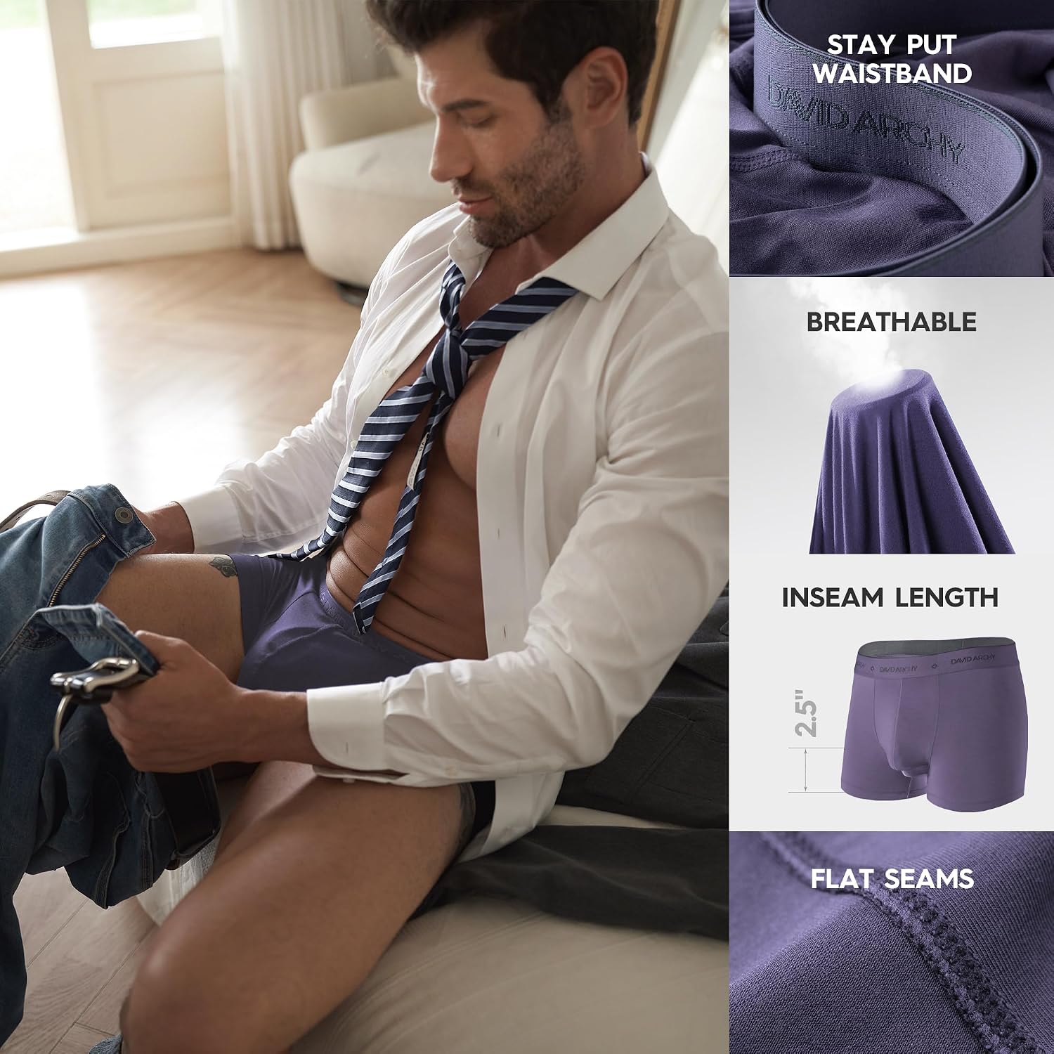 Detalle 1 de DAVID ARCHY Dual Pouch Micro Modal Trunks for Men with Support Pouch