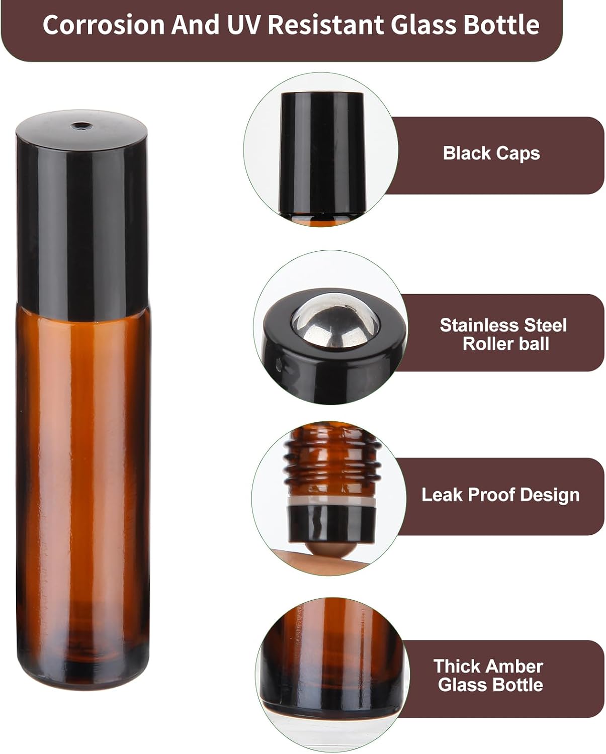 Thumbnail 2 de Hyber&Cara 10ml Glass Roll-On Bottles (12 pack) with Stainless Steel Roller Balls