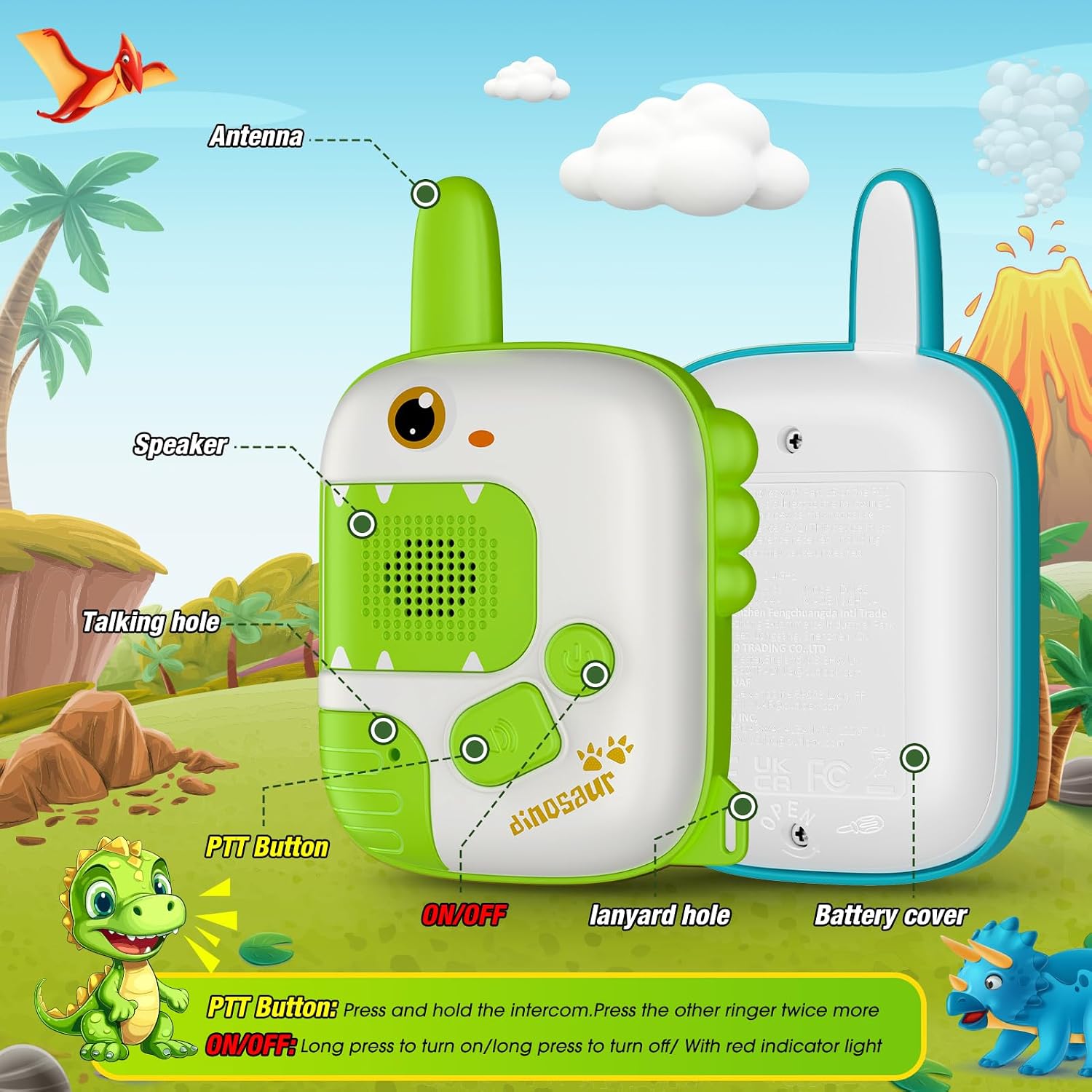 Detalle de Walkie talkie dinosaurio para niños 3–8 años