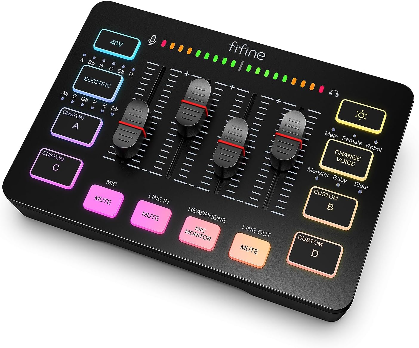 Detalle de FIFINE SC3 4-Channel RGB Gaming Audio Mixer with XLR Input and 48V Phantom Power