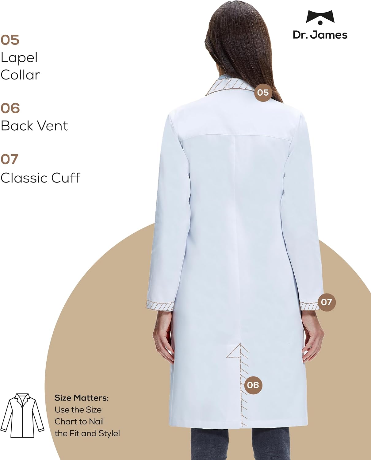 Thumbnail 3 de Dr. James Premium Lab Coat for Women – Classic/Regular Fit, 37" Length, OEKO-TEX® Fabric