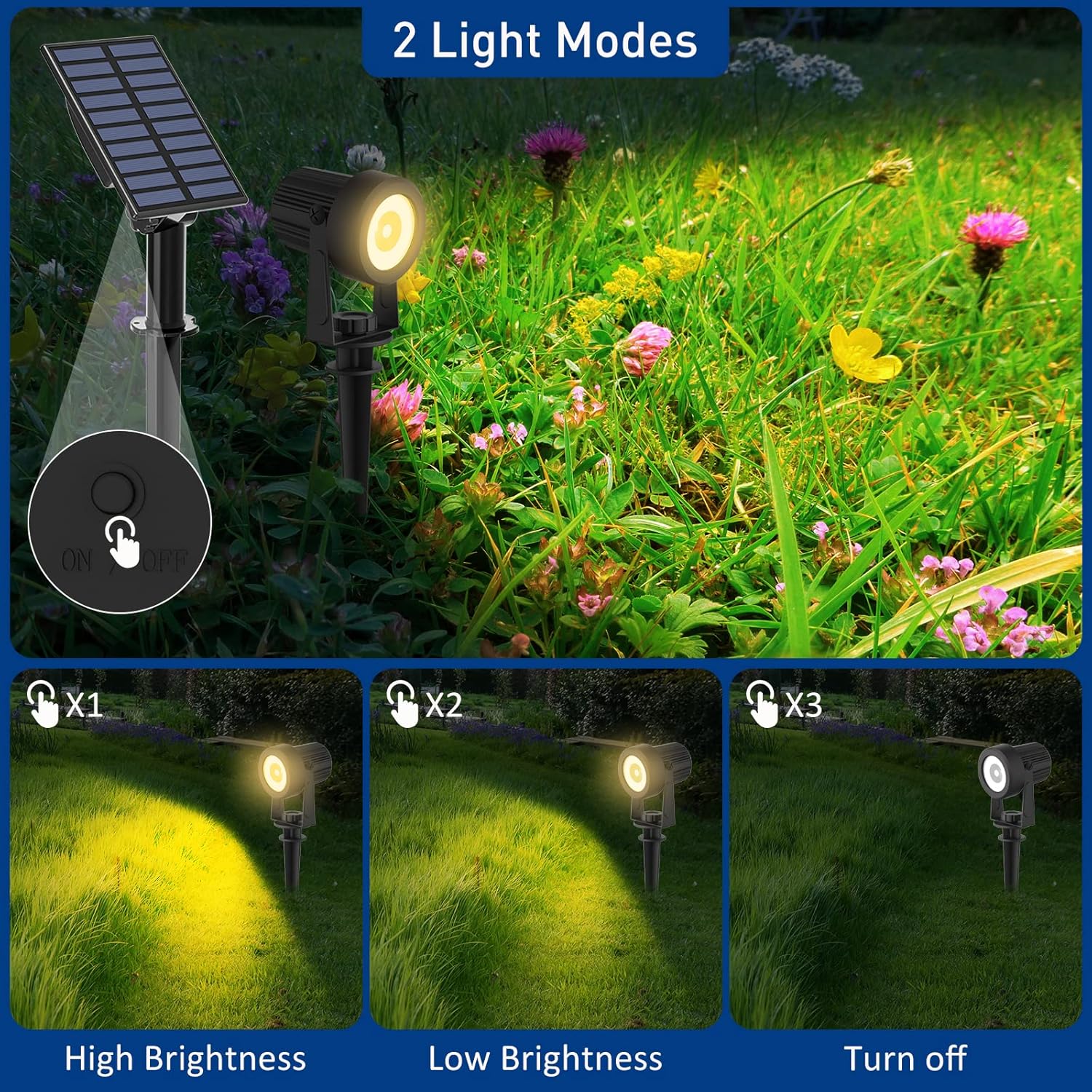 Thumbnail 1 de T-SUNUS Solar Landscape Spotlights 2 pack