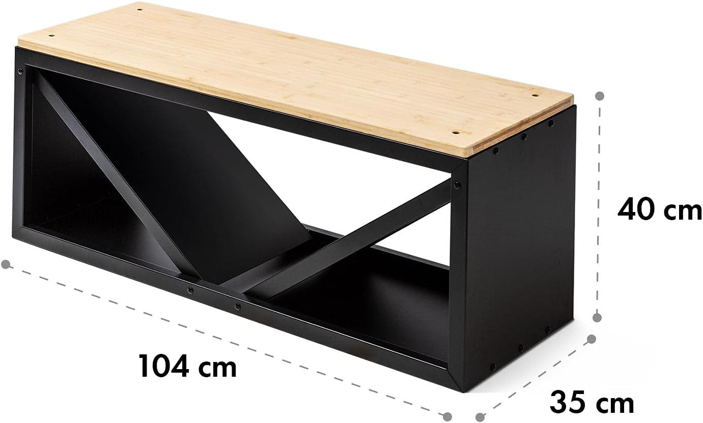 Thumbnail 4 de blumfeldt Banc de rangement pour bois de chauffage en bambou noir, pour intérieur et extérieur
