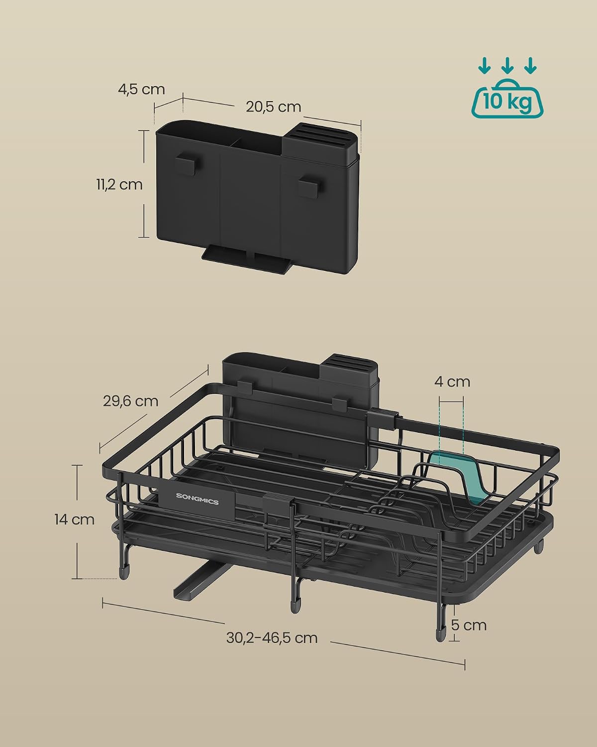 Thumbnail 6 de SONGMICS Égouttoir à Vaisselle Extensible pour Petit Espace – Grande Capacité, Bec Rotatif 360°