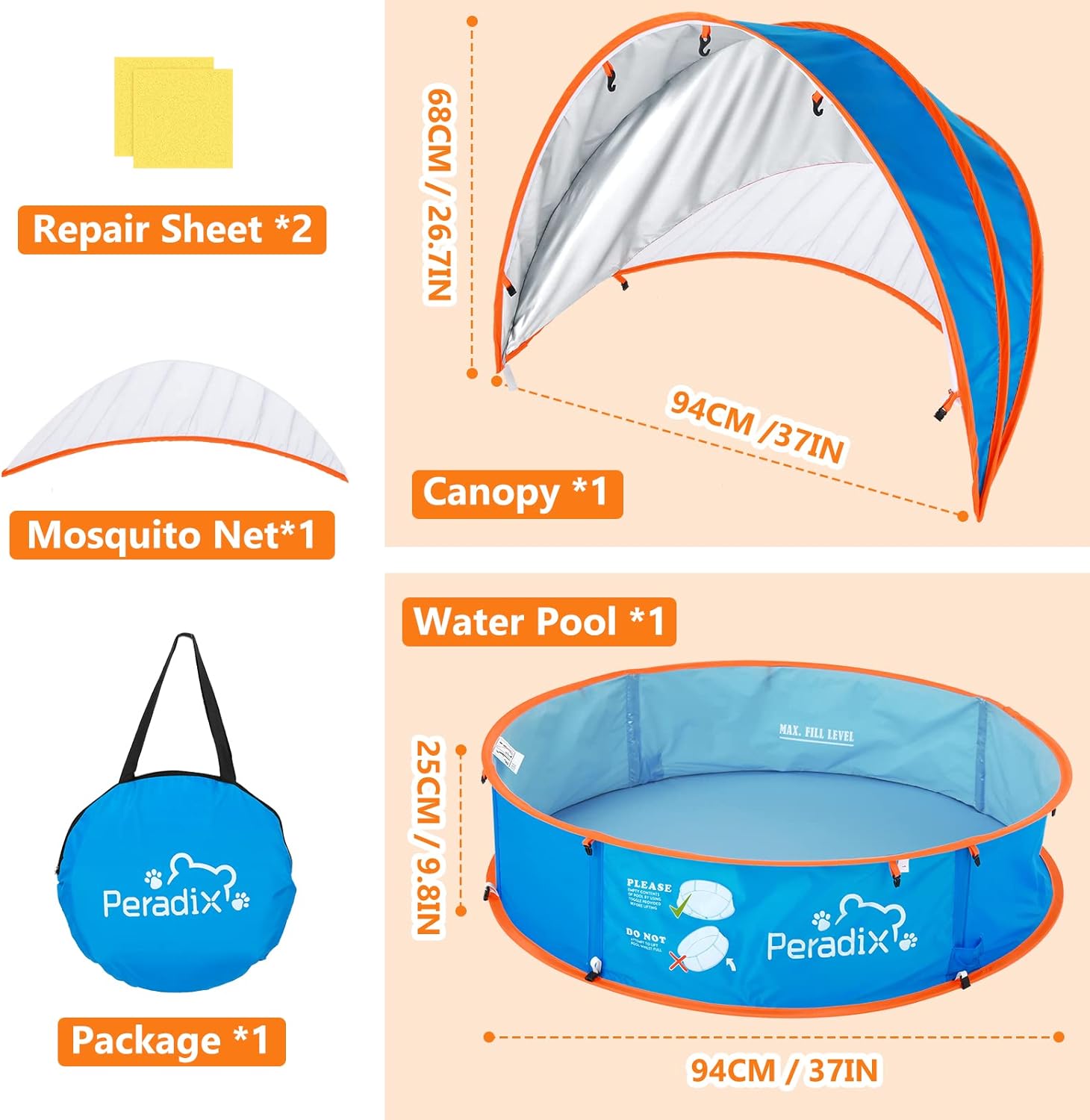 Thumbnail 5 de Peradix 4-in-1 Pop Up Paddling Pool & Ball Pit Tent with UV Canopy and Mosquito Net