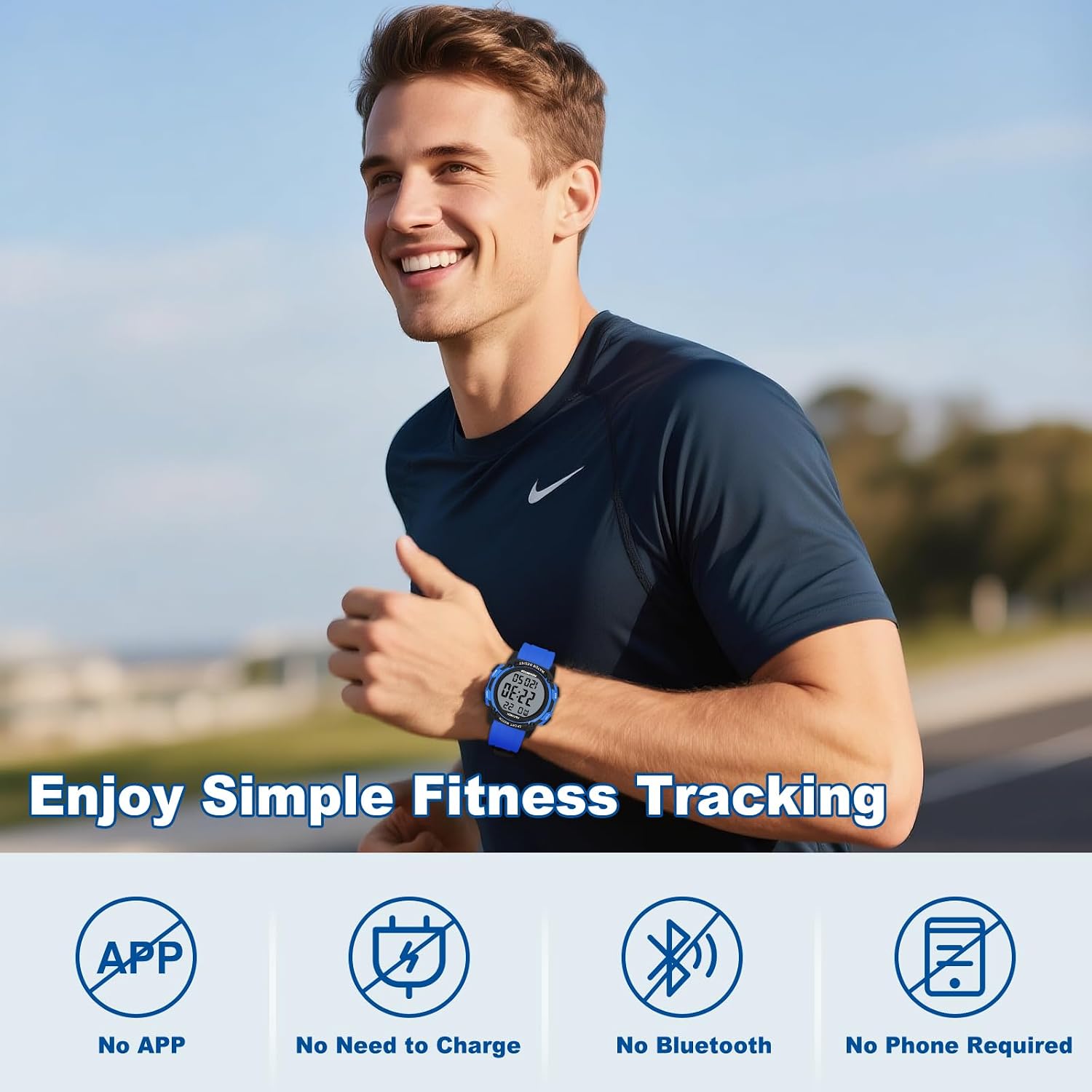 Thumbnail 2 de AVTREK Waterproof Pedometer Watch Step Counter (LCD large numbers, no app/Bluetooth required)