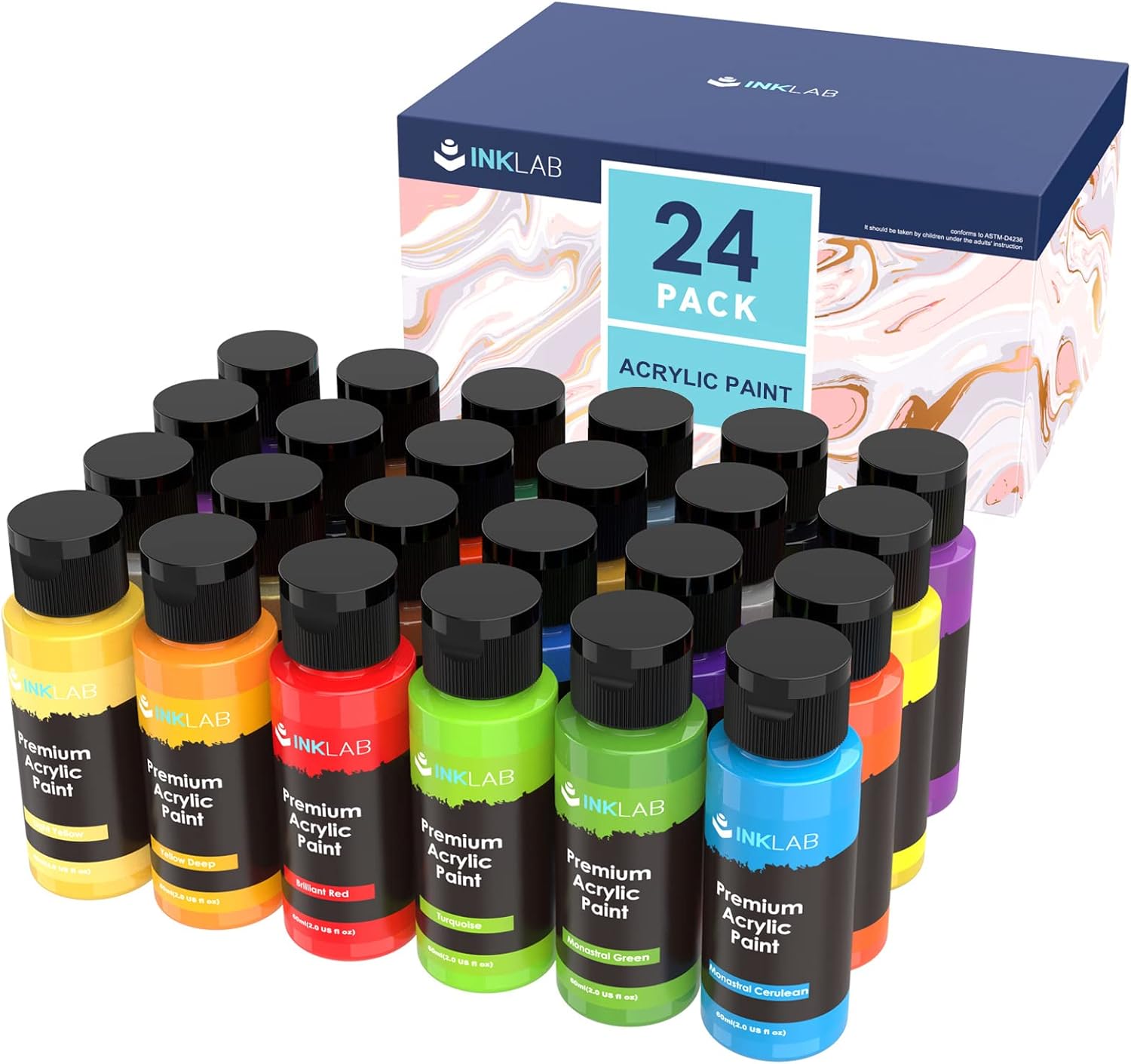 Peinture Acrylique 24 Couleurs Non Toxique – Kit polyvalent pour artistes et loisirs créatifs