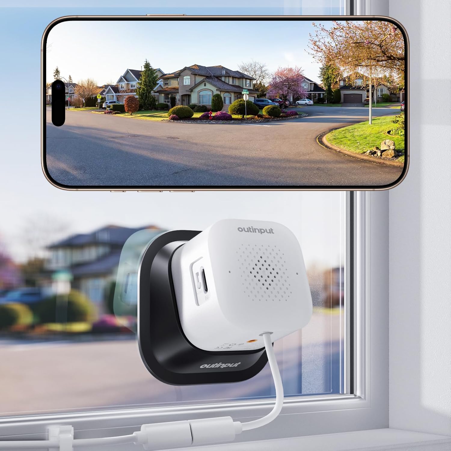 Detalle de Outinput 3MP 2K Indoor Window Camera – 2.4GHz & 5GHz WiFi with AI Night Vision