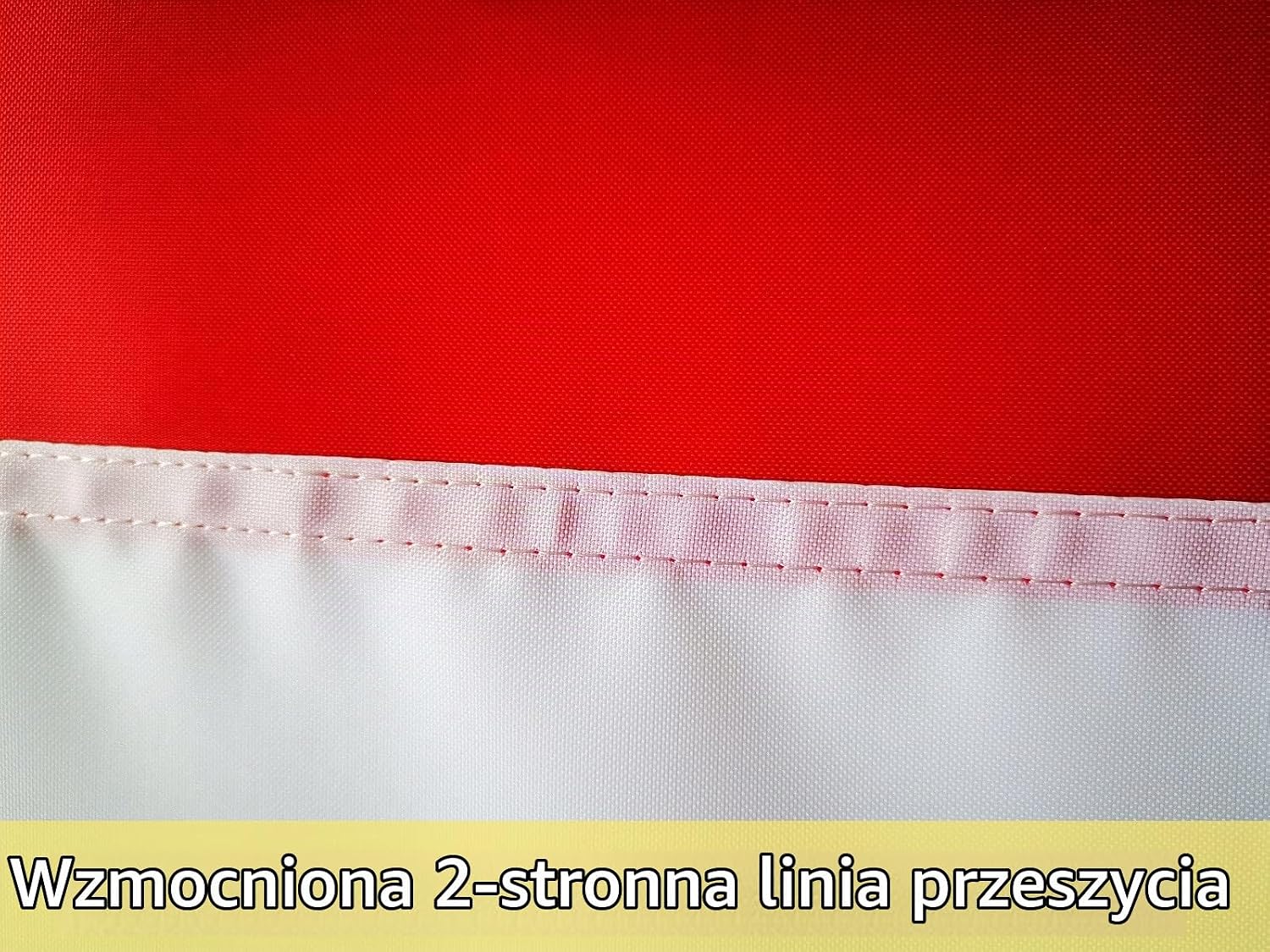 Detalle 1 de TCTOHZNG lj0055 – flaga Polski 90 × 150 cm, szyte pasy, mosiężne oczka