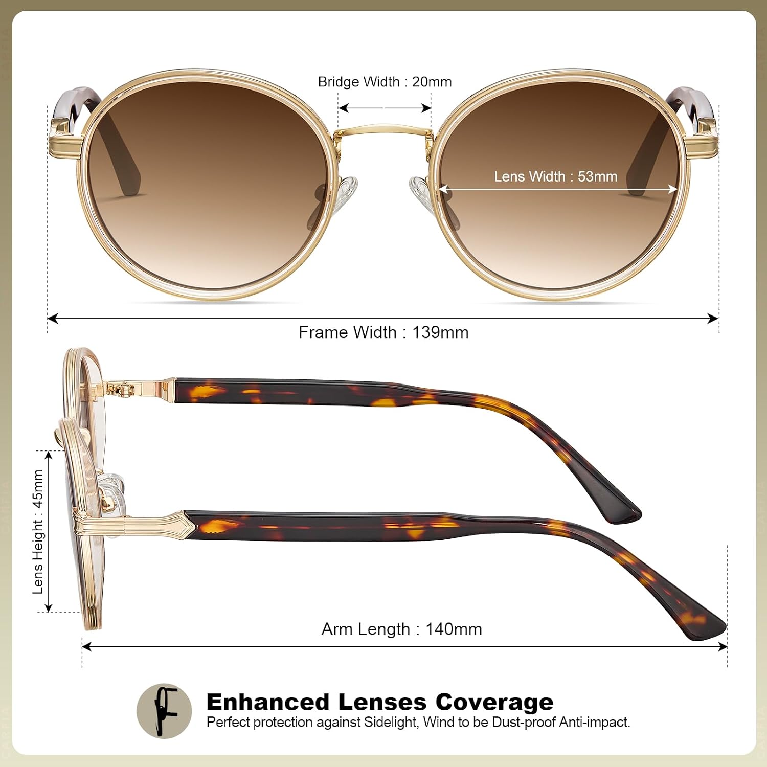 Thumbnail 4 de CARFIA Women's Polarised Round Sunglasses UV400 – Acetate & Metal Frame CA1951