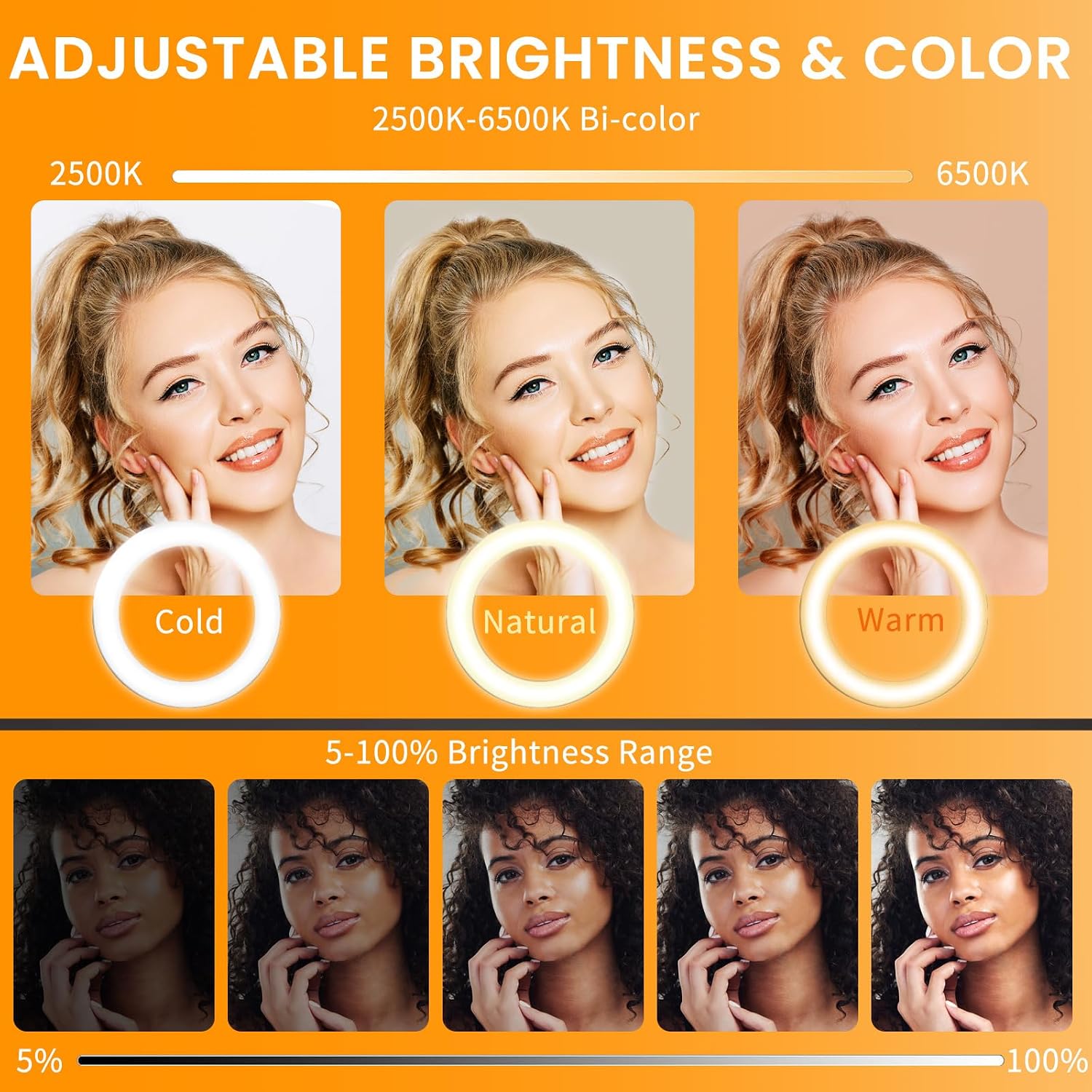 Thumbnail 1 de Auriani 22-Inch Foldable Ring Light with Stand, 75-Inch Tripod, Lockable Wheels, and LED Display