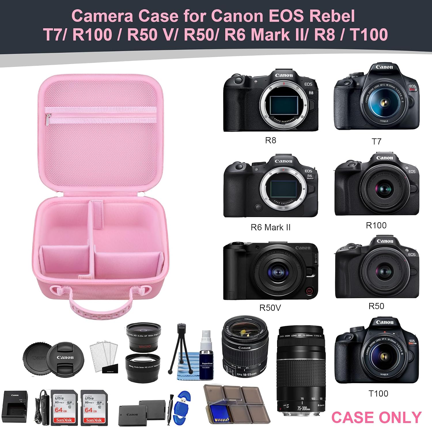 Detalle de RAIALL Camera Case for Canon EOS and Sony/Nikon DSLRs – Pink Hard Carrying Case