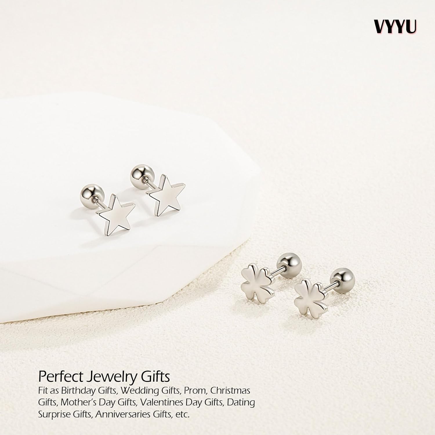 Thumbnail 3 de VYYU Silver Earrings for Women and Girls — Titanium Studs with Screwback, 6mm Round Set, Hypoallergenic and Hypothetical Everyday Elegance