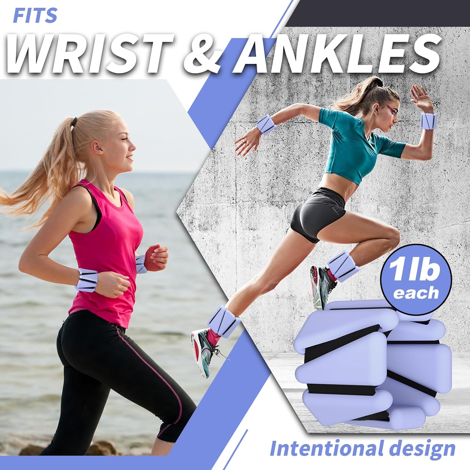 Thumbnail 3 de Wrist & Ankle Weights for Women – 2 x 1lb Adjustable Silicone Weights with Carry Bag