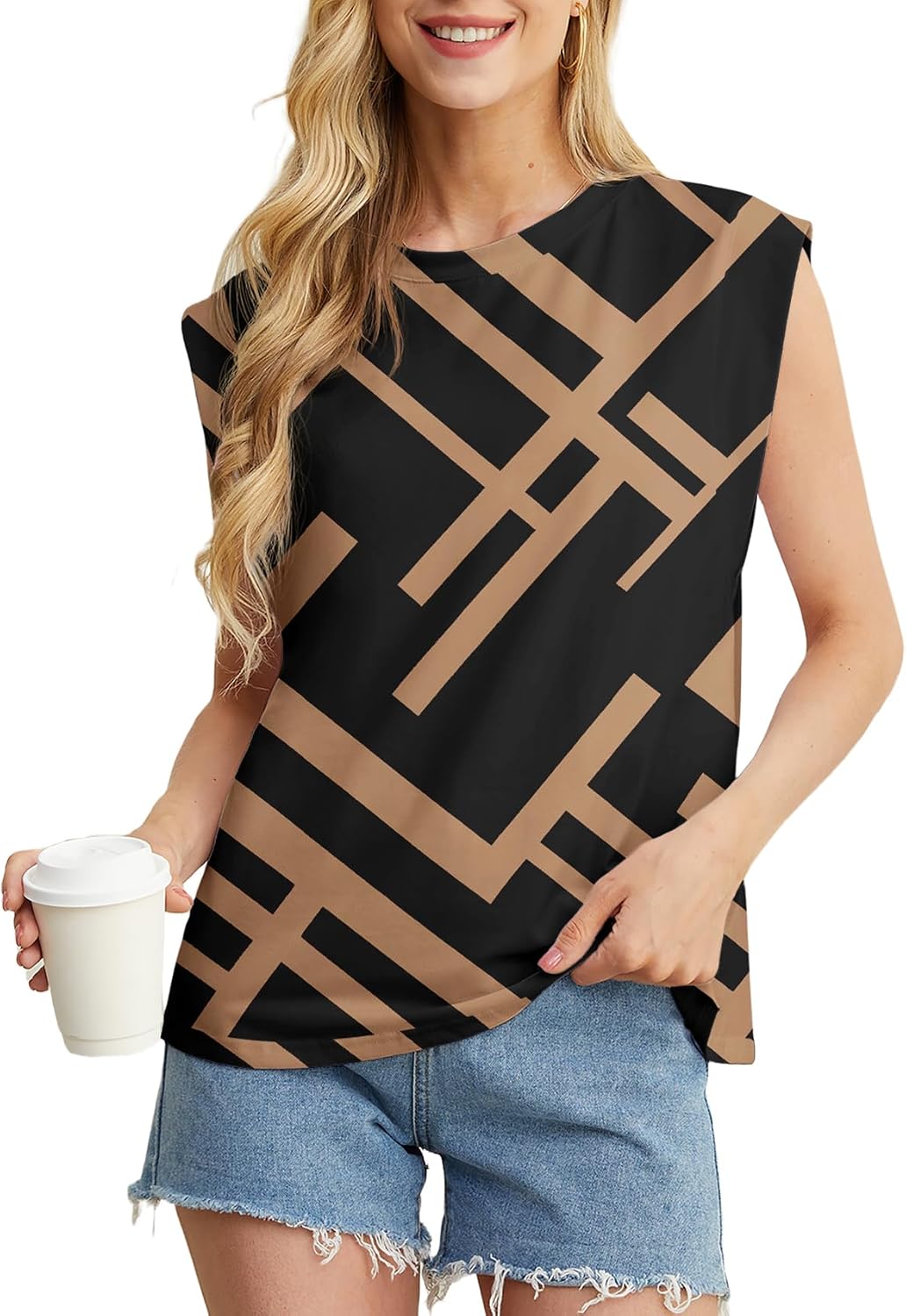 Detalle 2 de GRECERELLE Cap Sleeve Summer Top for Women, Loose Crew Neck Tee