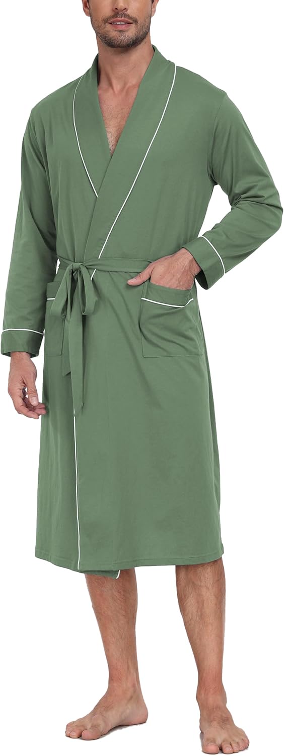 EA'S SECRET Mens Dressing Gown: Soft 100% Cotton, Lightweight Summer Bathrobe with Pockets