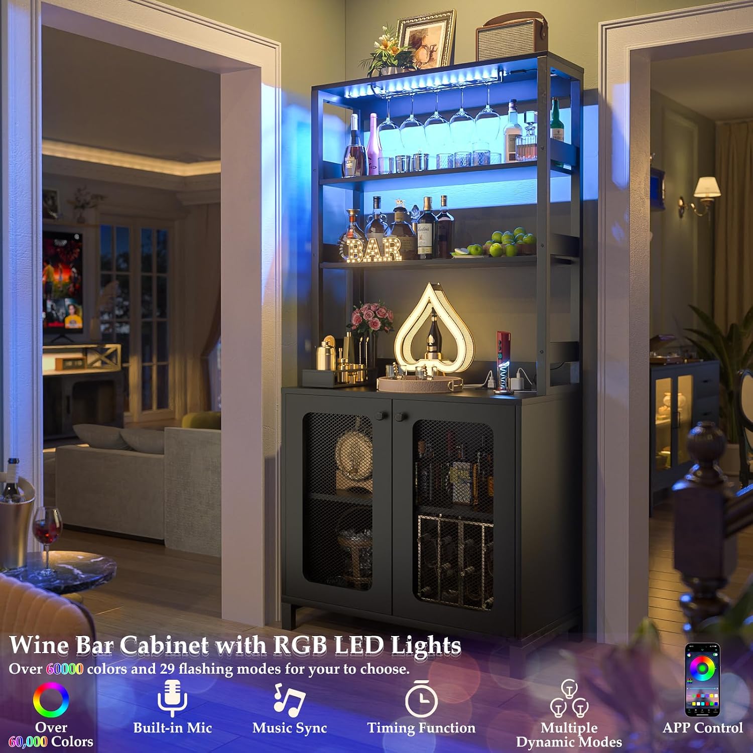 Detalle de Aheaplus Bar Cabinet 67-Inch